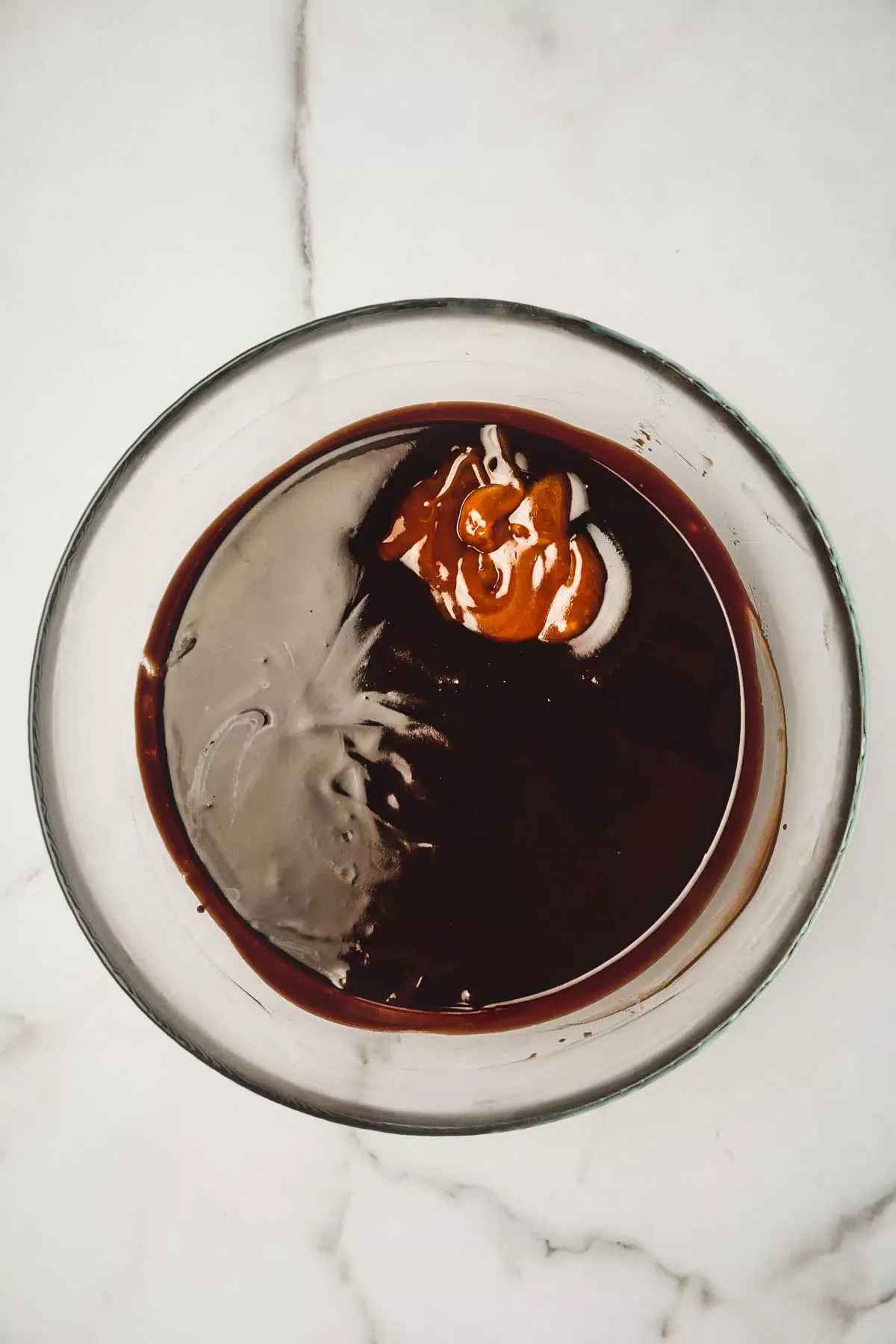 Bolw with chocolate mixture with salted caramel