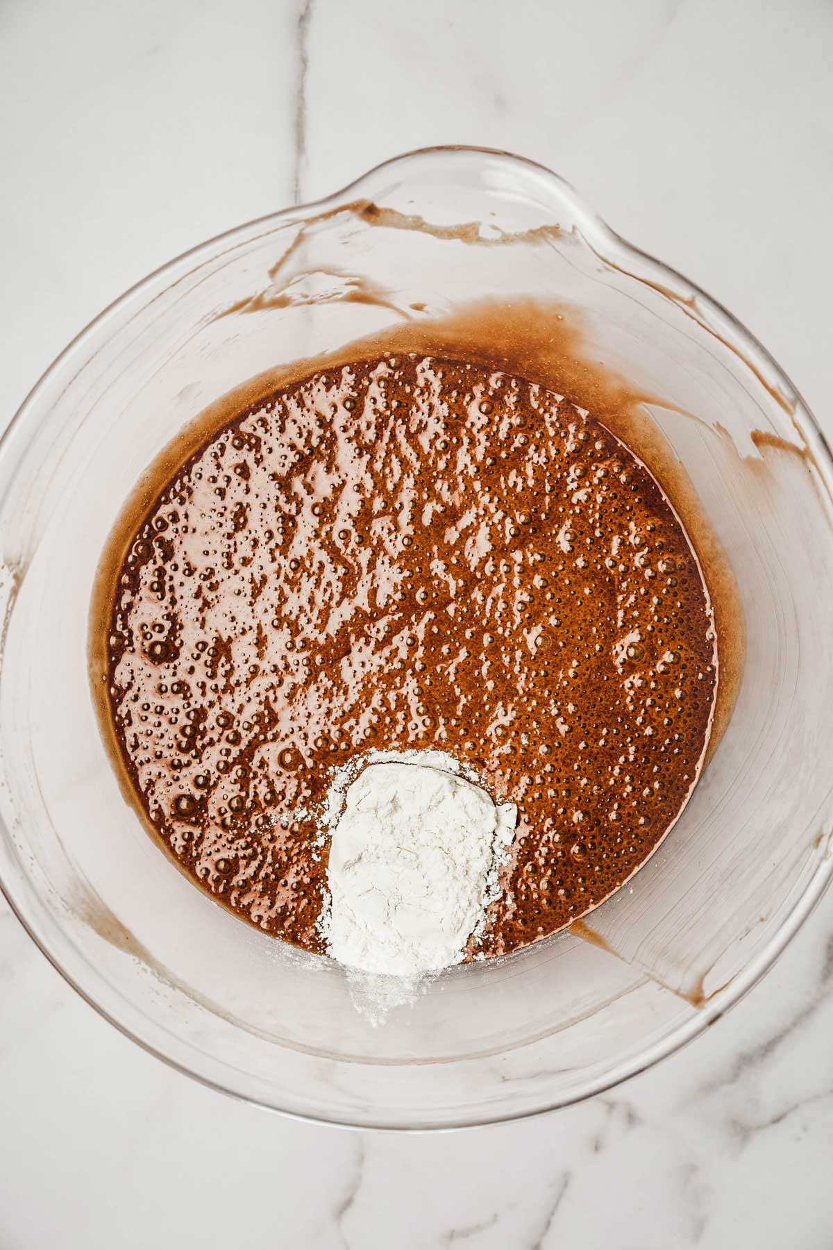 Large bowl with chocolate fondant batter