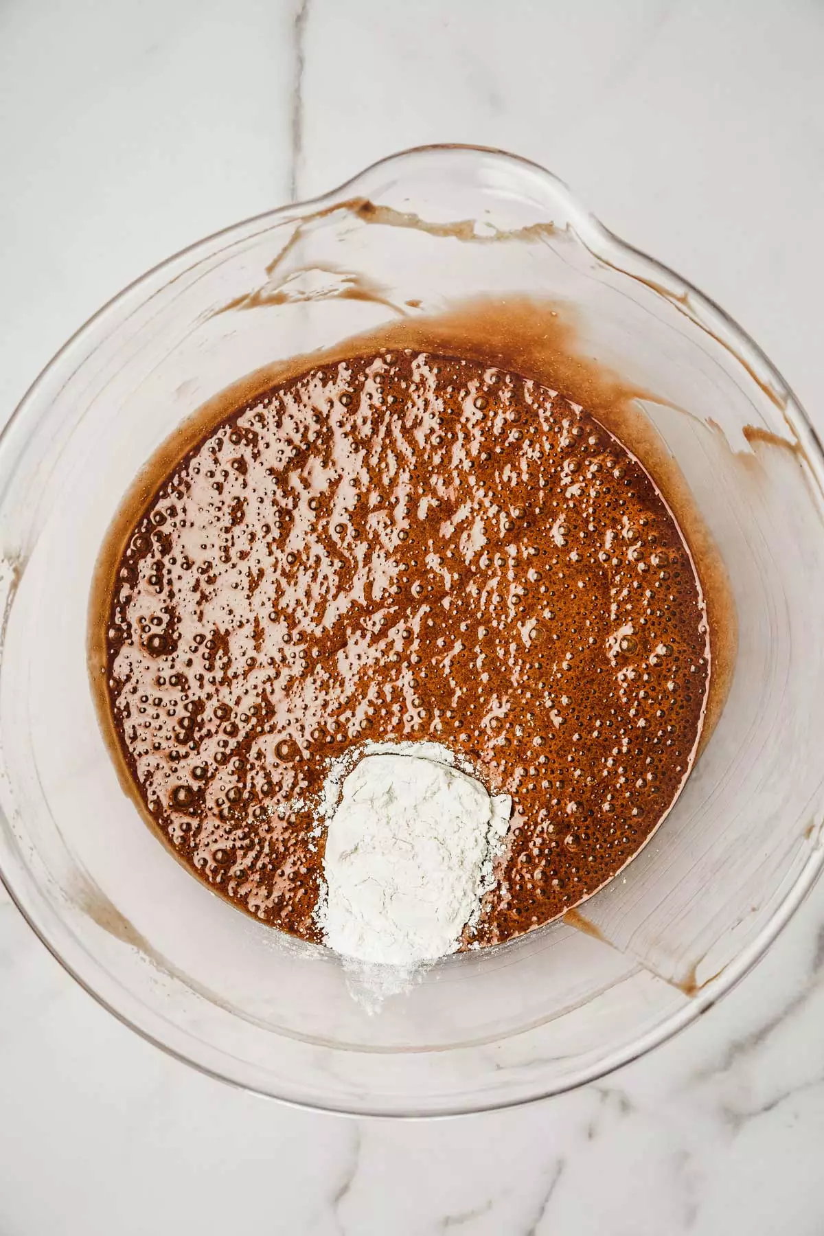 Large bowl with chocolate fondant batter