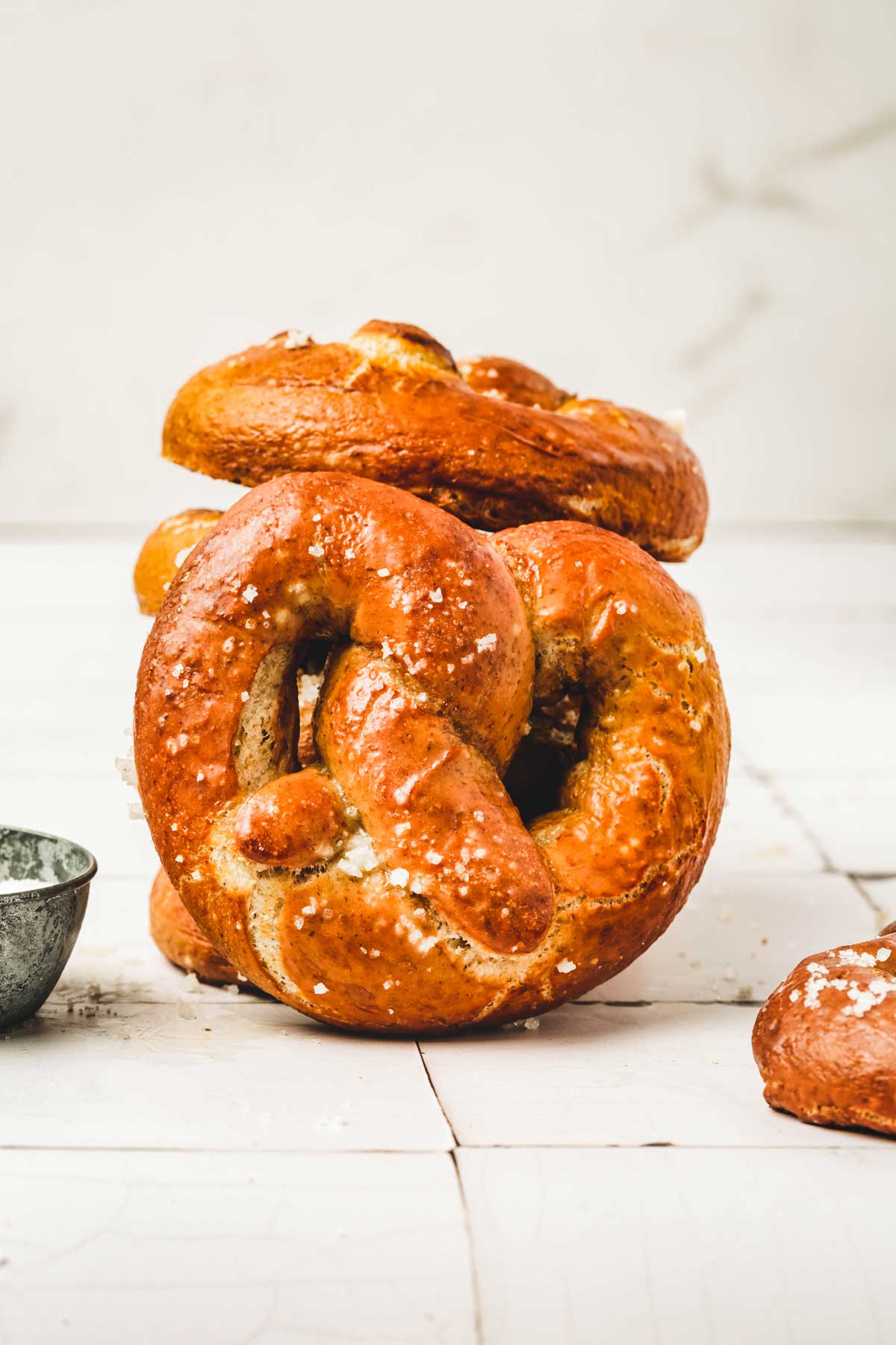 Soft german pretzels on a table