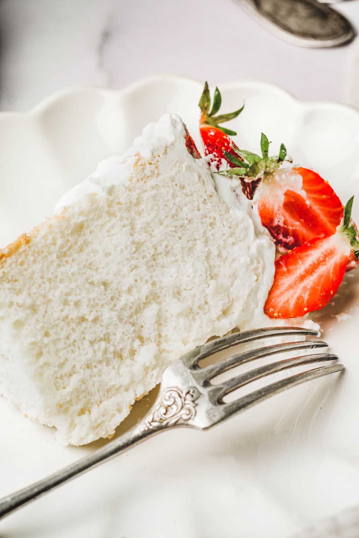 slice of angel food cake with strawberry