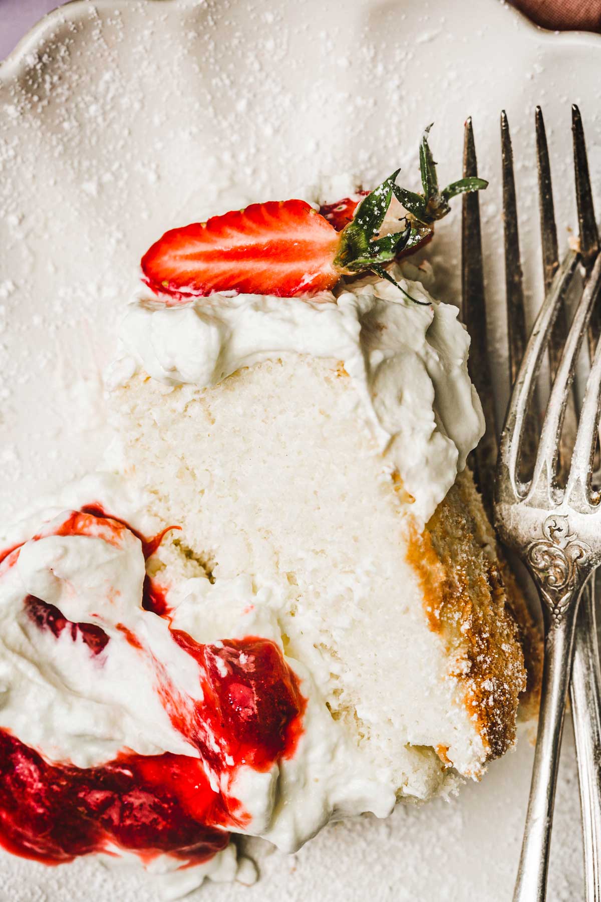 sliced angel cake with strawberry