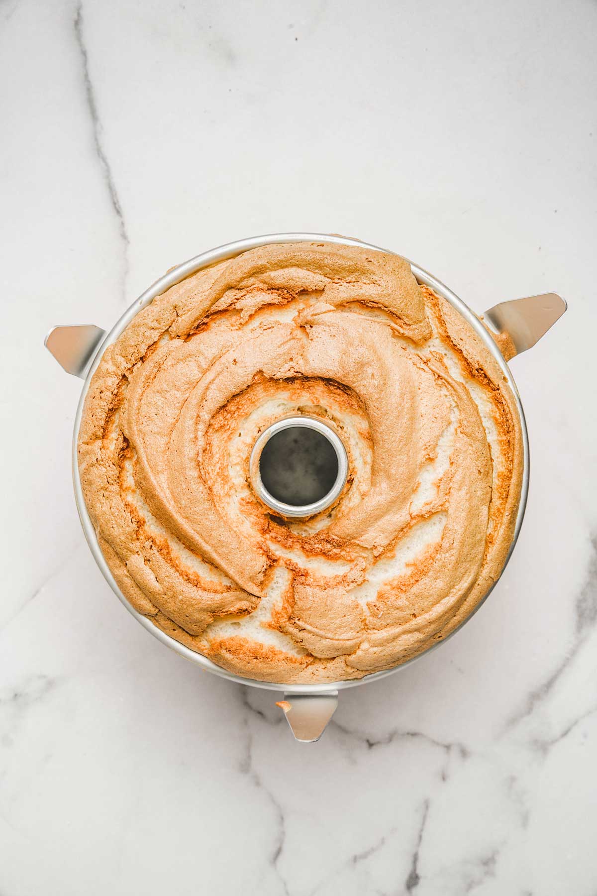 angel cake pan with baked cake