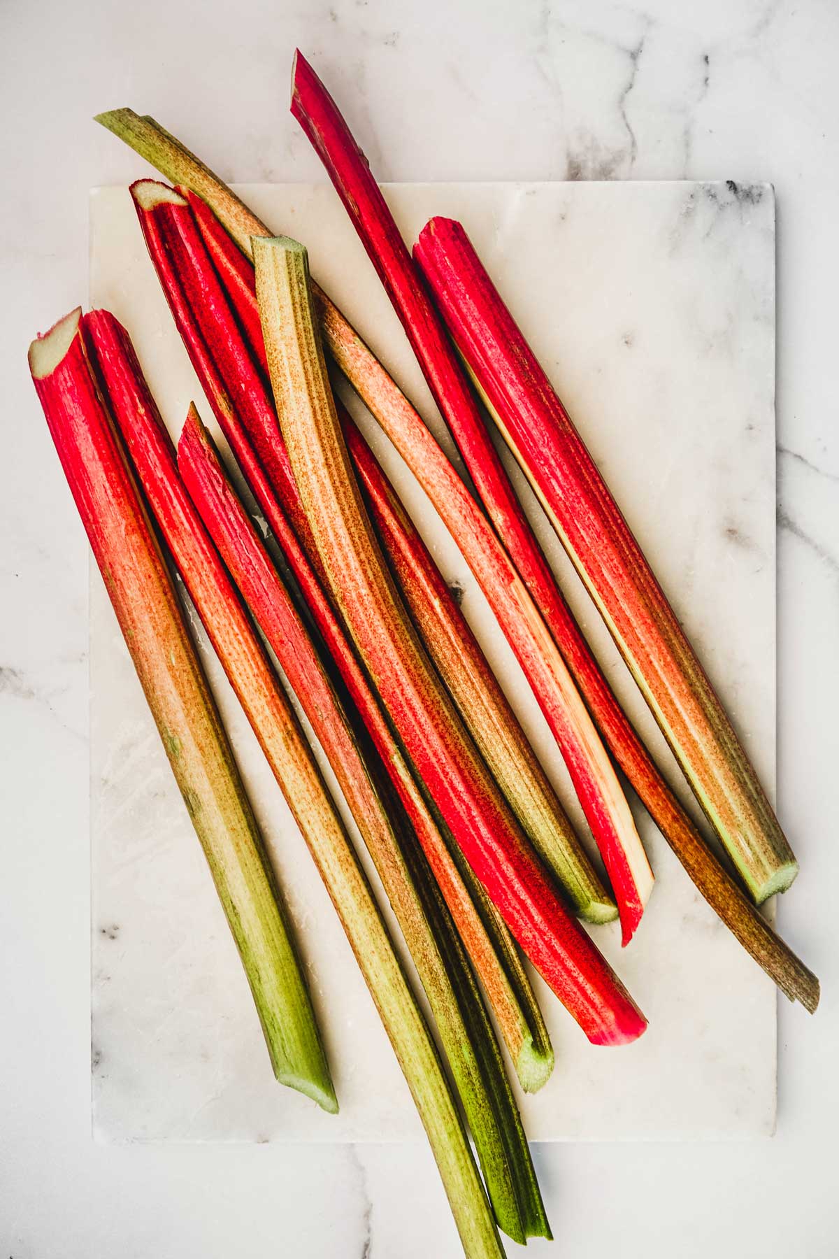 fresh rubarb on a board