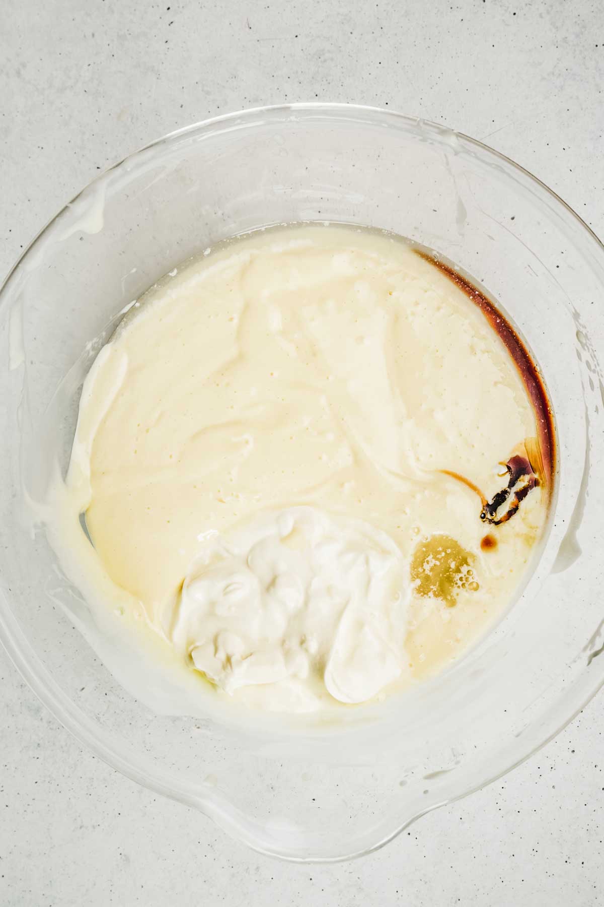 bowl with sour cream and cream cheese batter