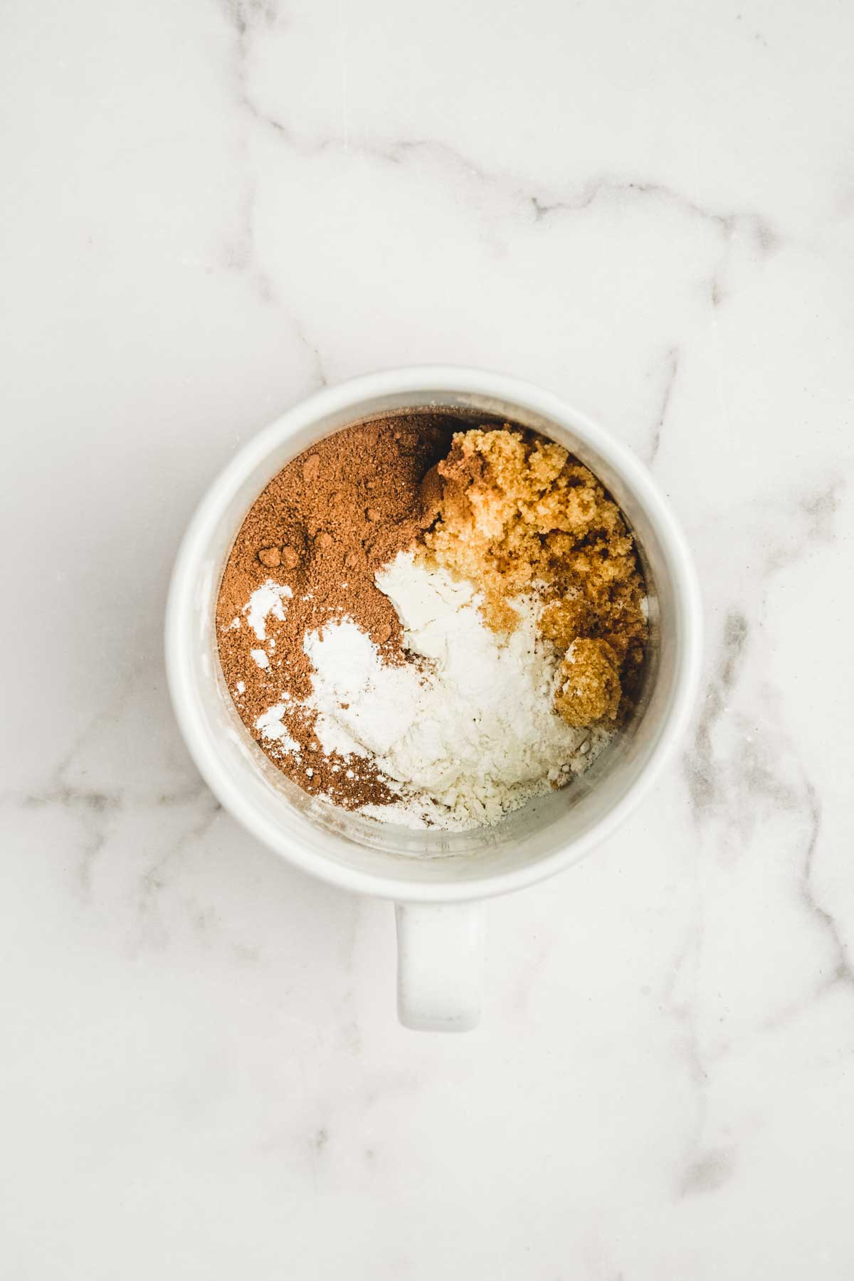 Mug with dry ingredients for hot cocoa mug cake