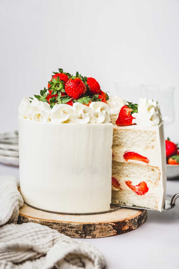 Strawberry Layer Cake with Fresh Strawberries and Cream