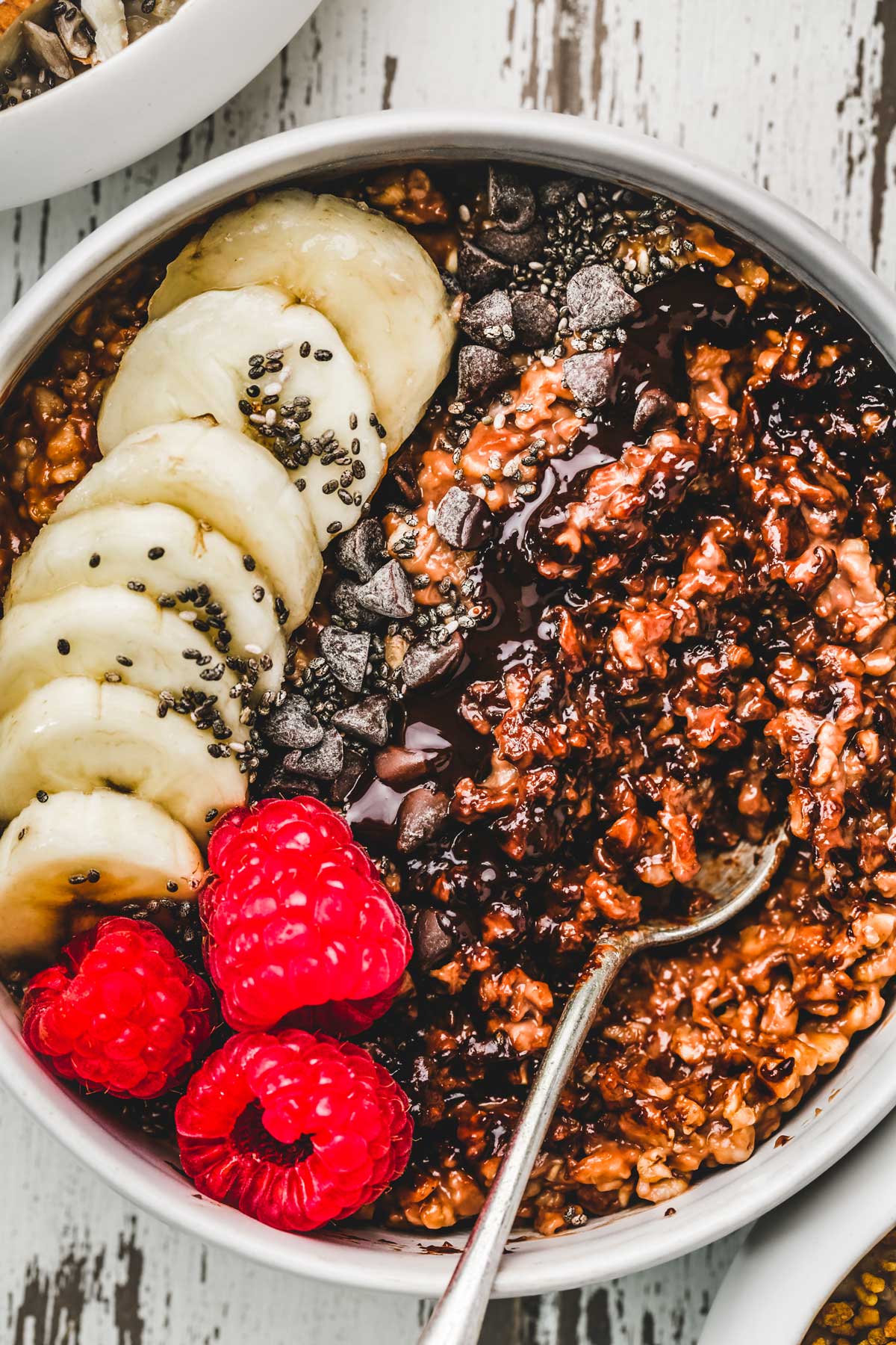 Chocolate oatmeal porridge with banana