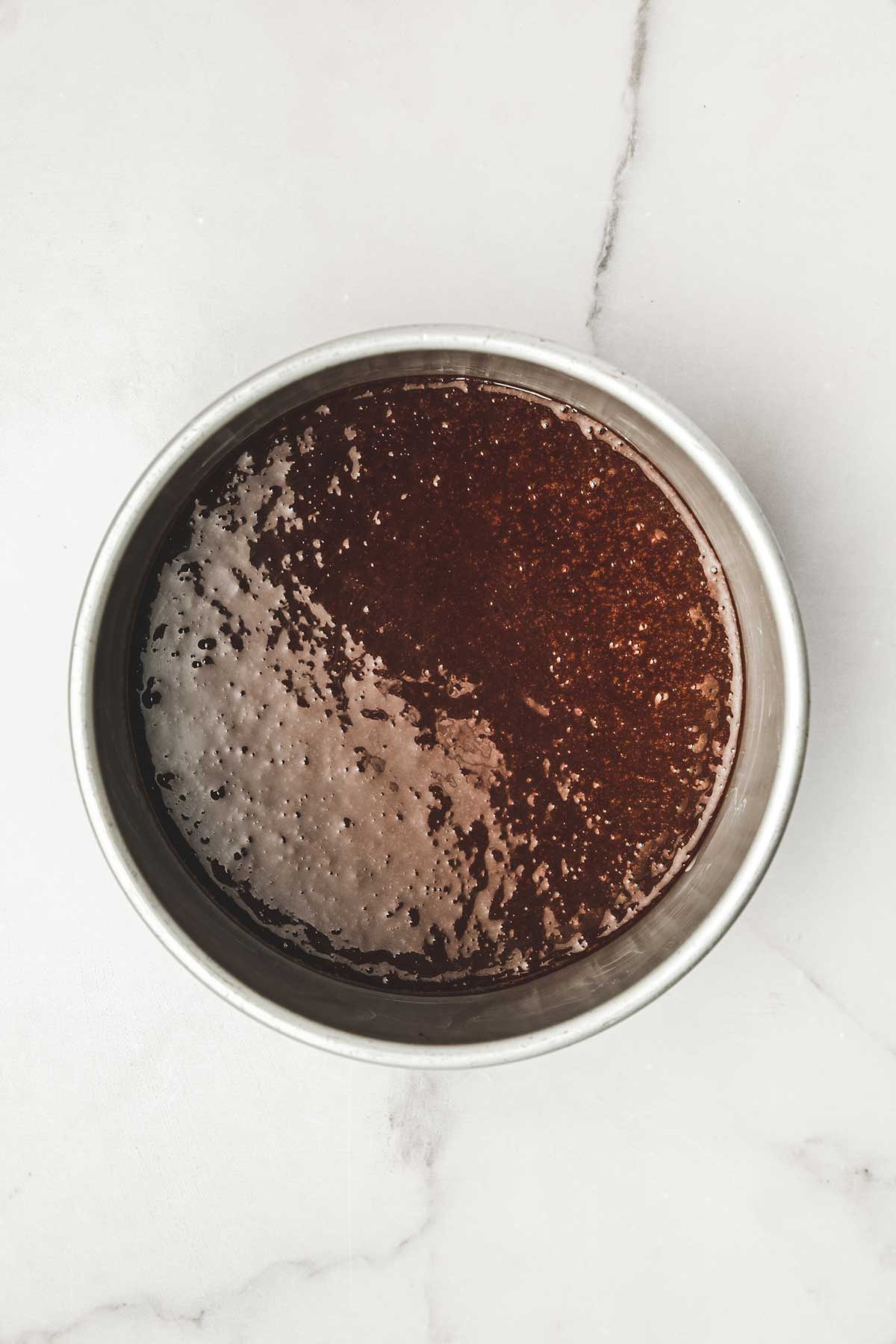 cake pan with chocolate batter