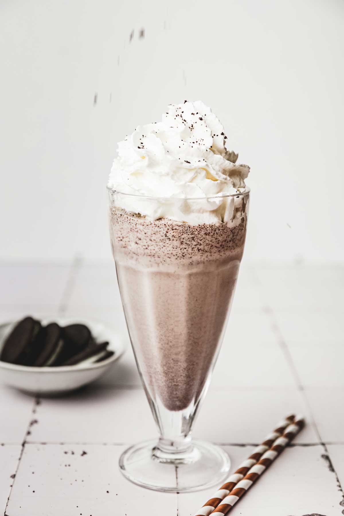 Crackers sprinkled on an oreo milkshake