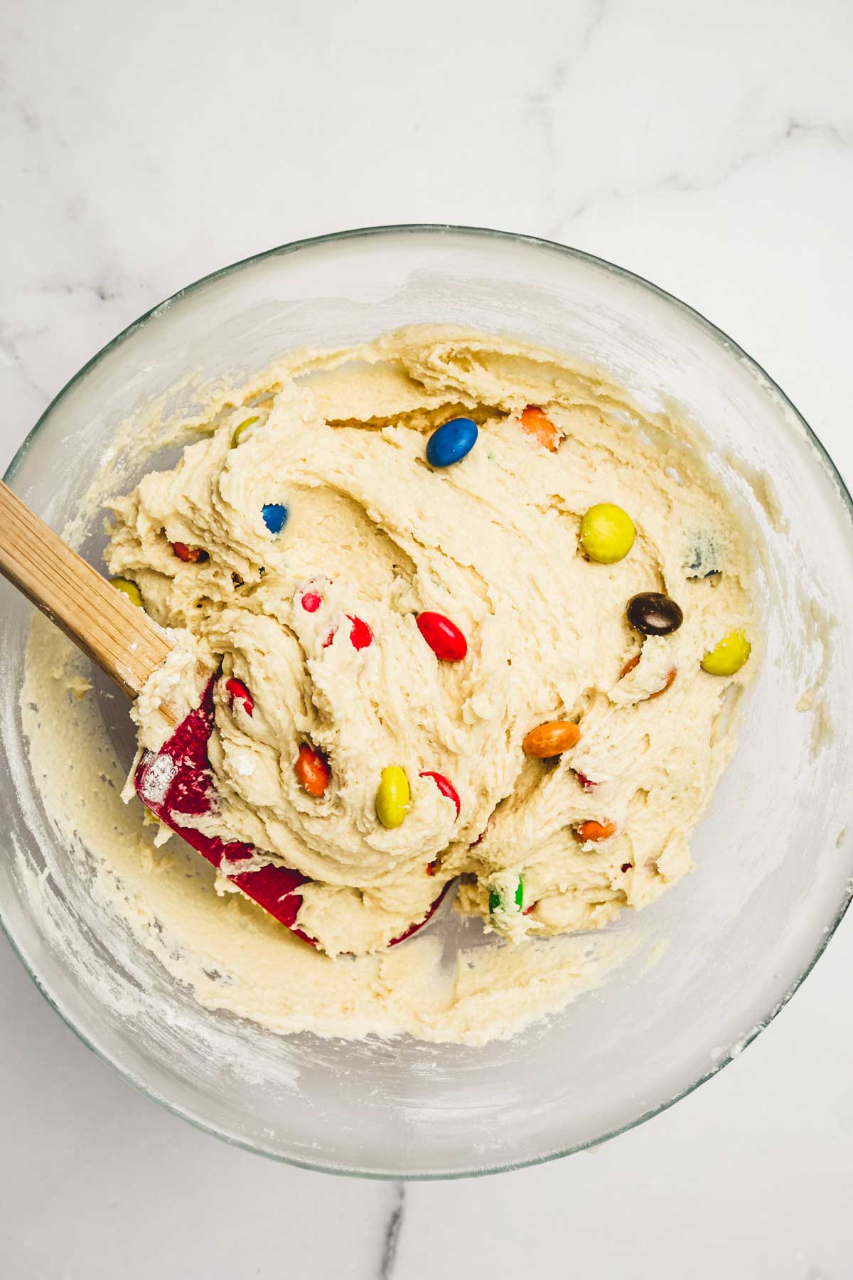 Bowl with m&m's cookie dough