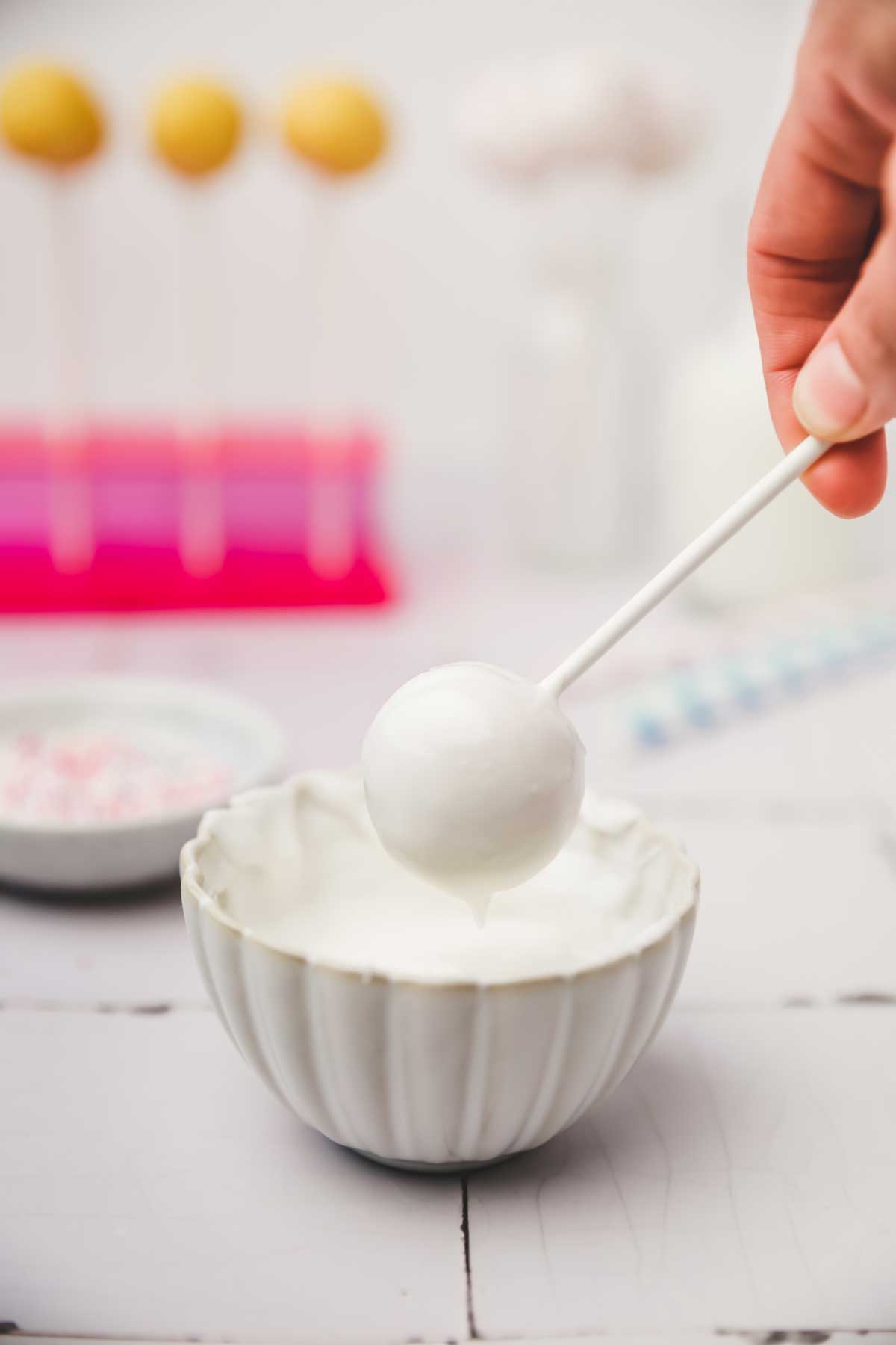 Cake pop dipped in candy melt