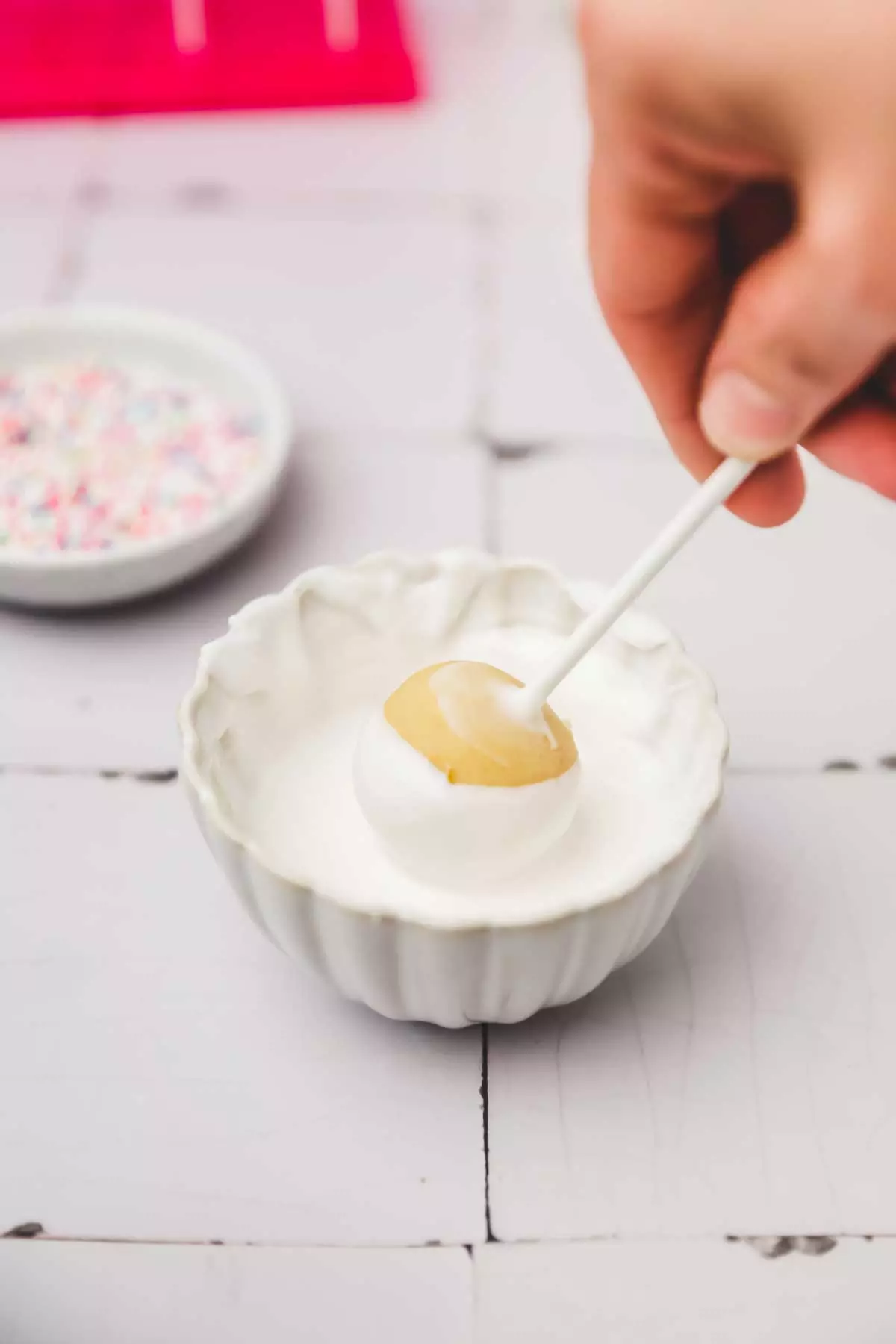 Cake pop dipped in candy melt