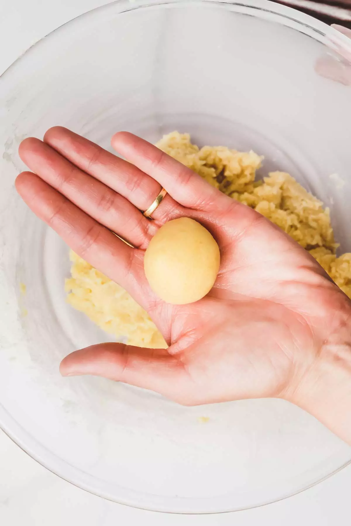 Dough ball in one hand