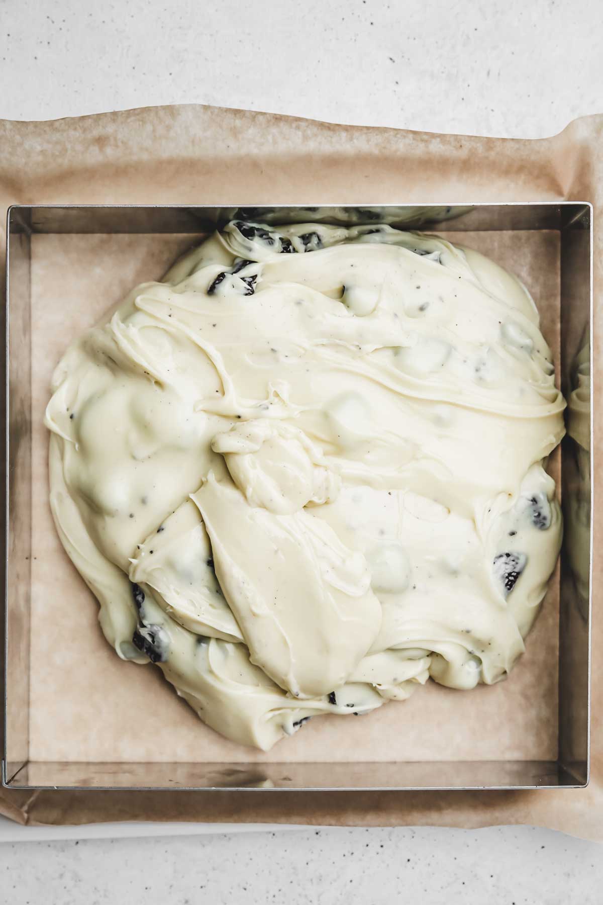 pastry square with fudge mixture