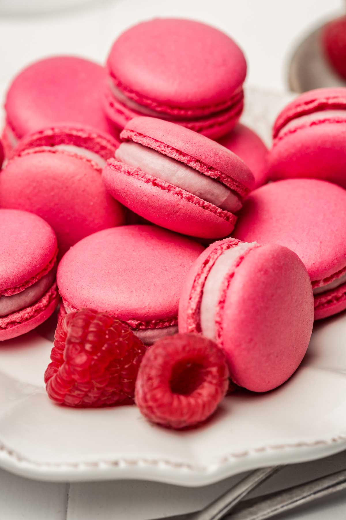 Plate with raspberry macarons