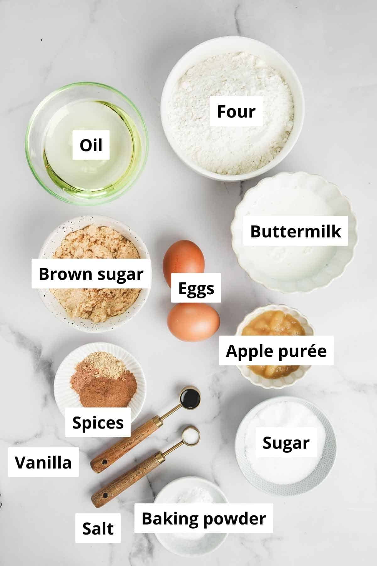 bowls with apple cupcakes ingredients