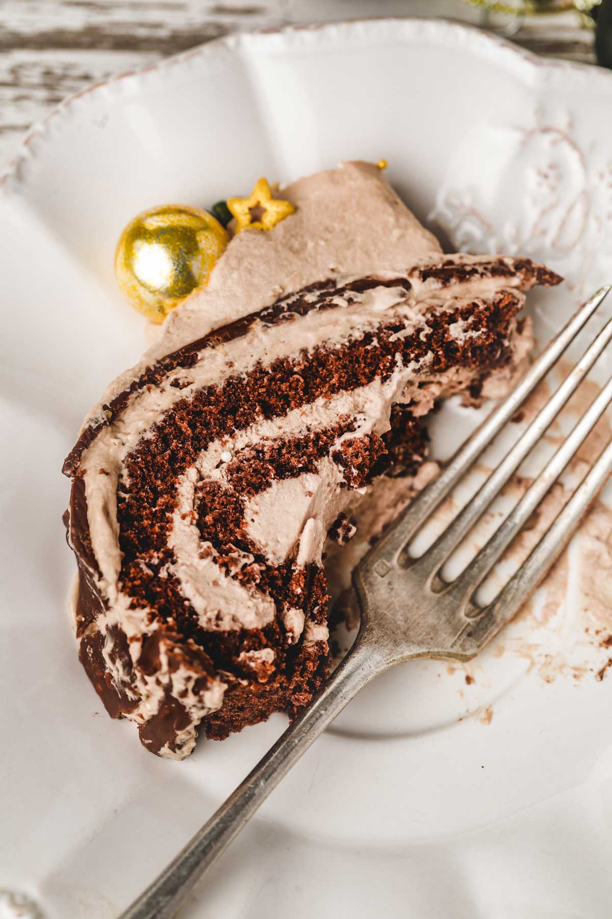 Slice of chocolat roll cake