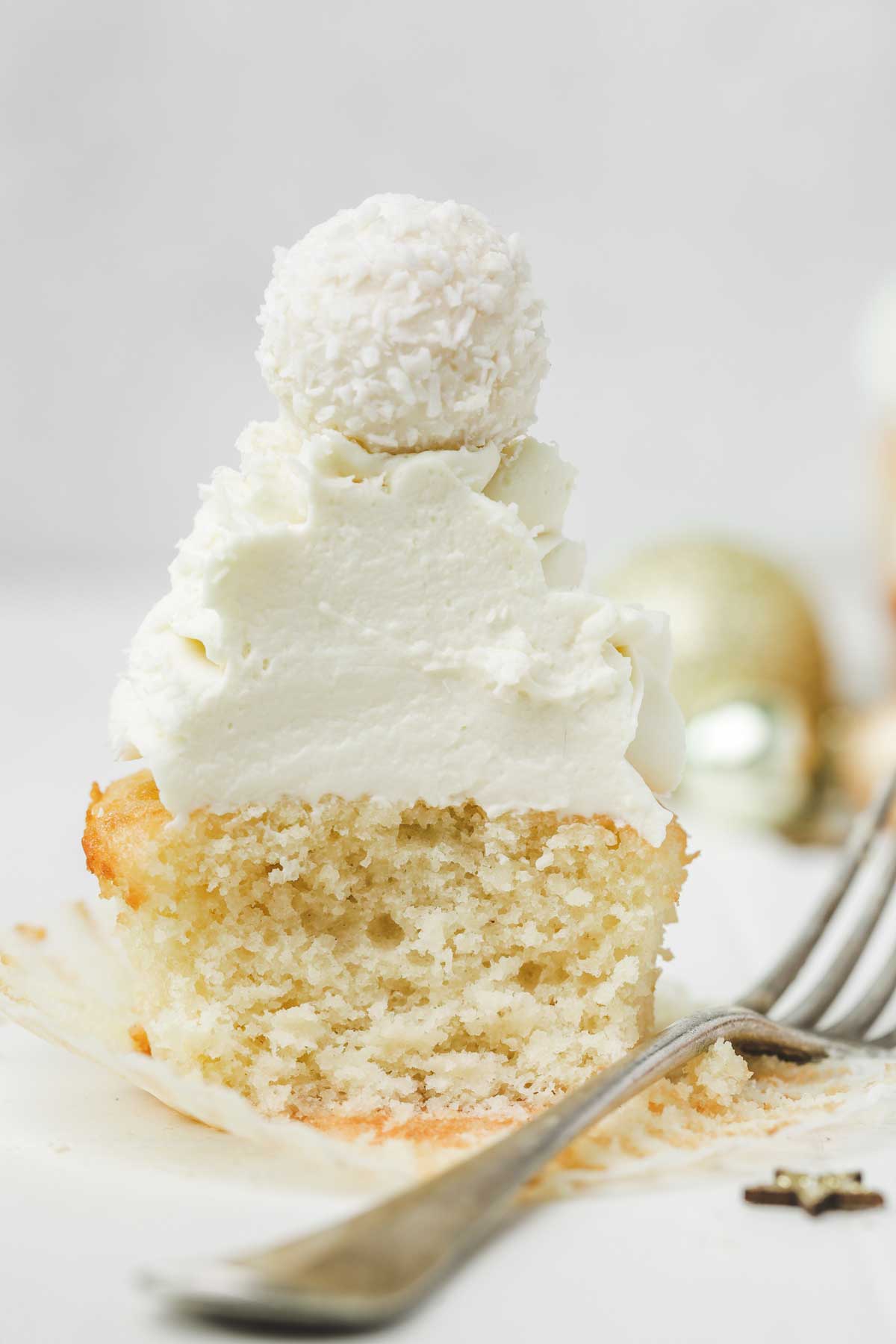 coconut cupcakes cut in half