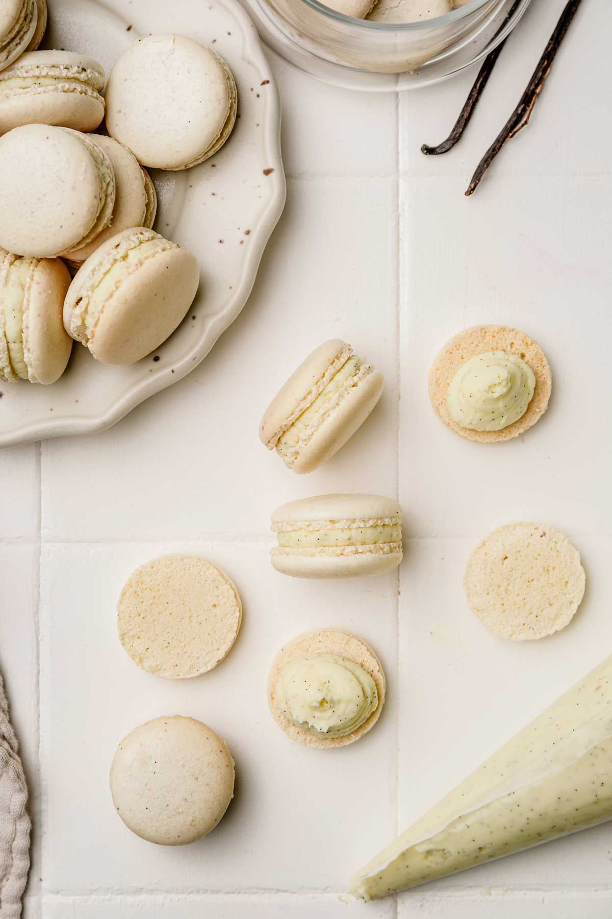 macarons shells on a table