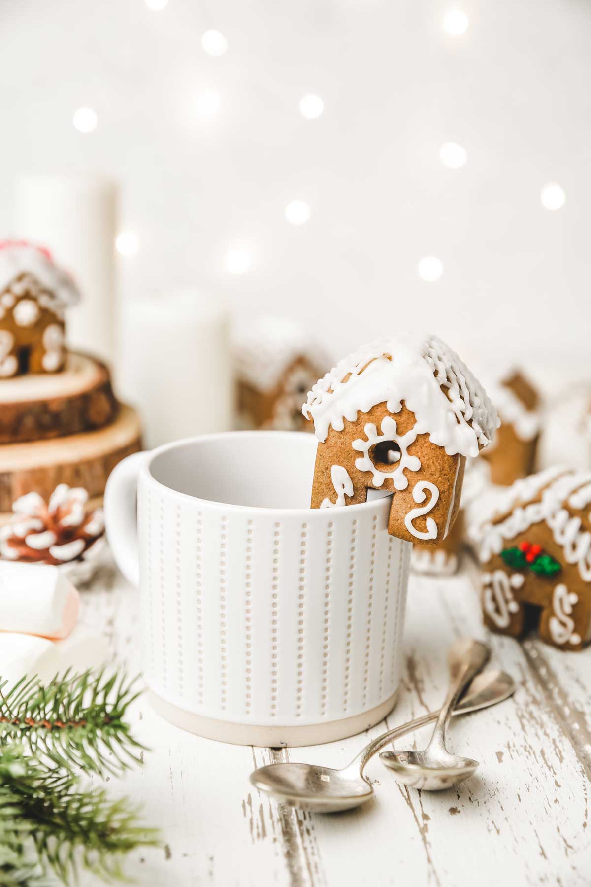 mini gingerbread house on a mug