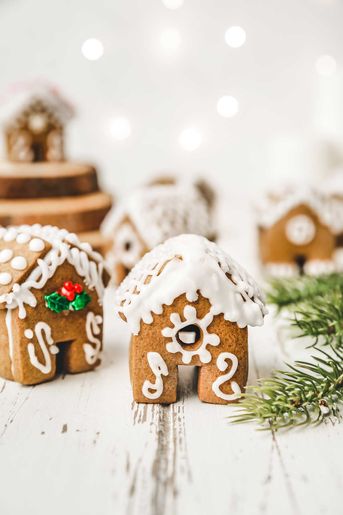 mini gingerbread house on a table