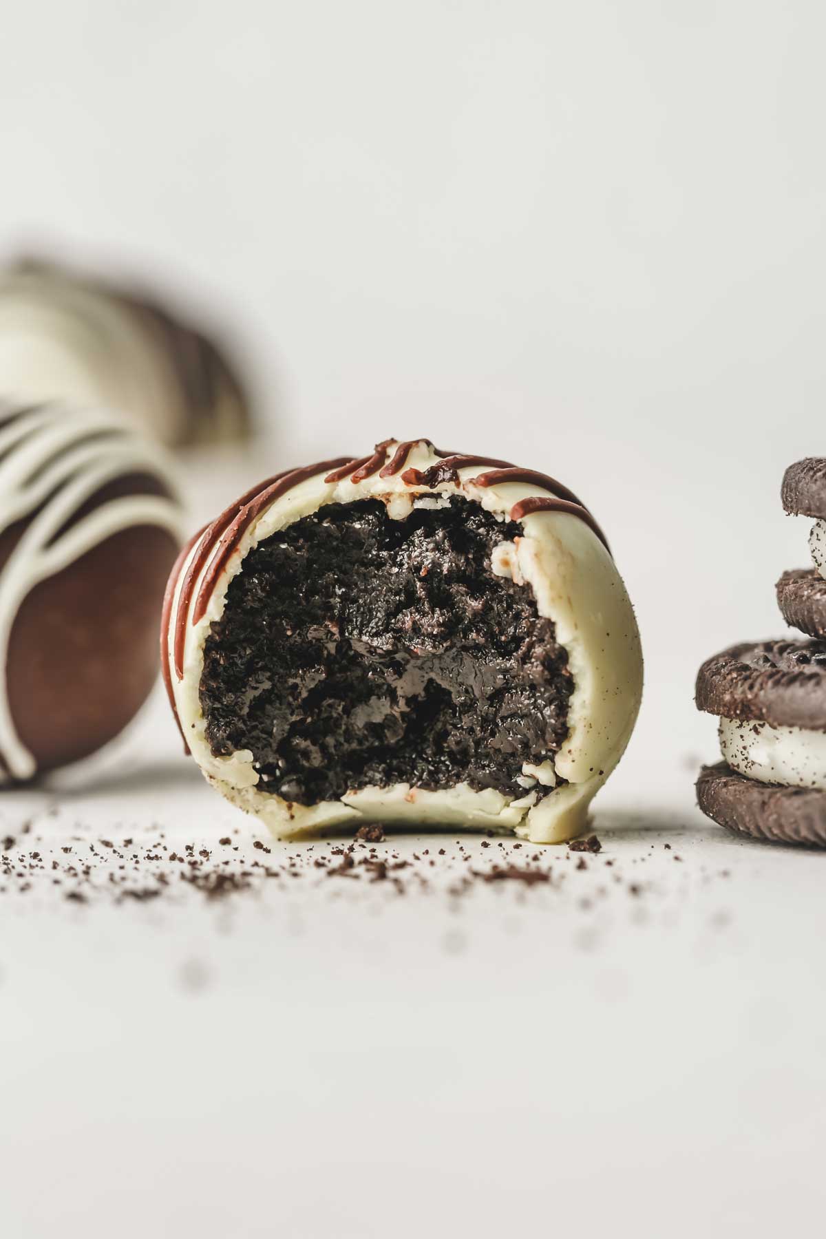 Oreo truffle cut in half