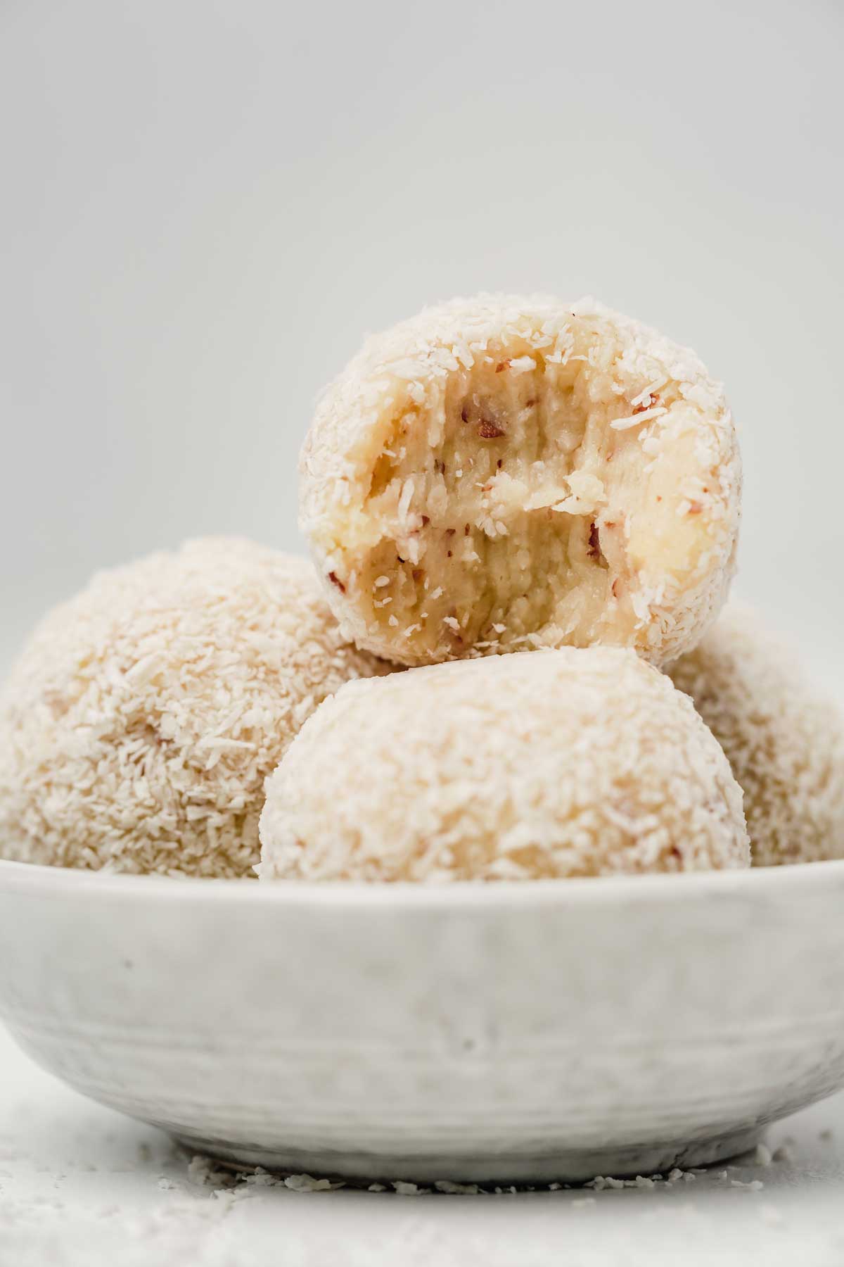 Coconut truffle on a bowl