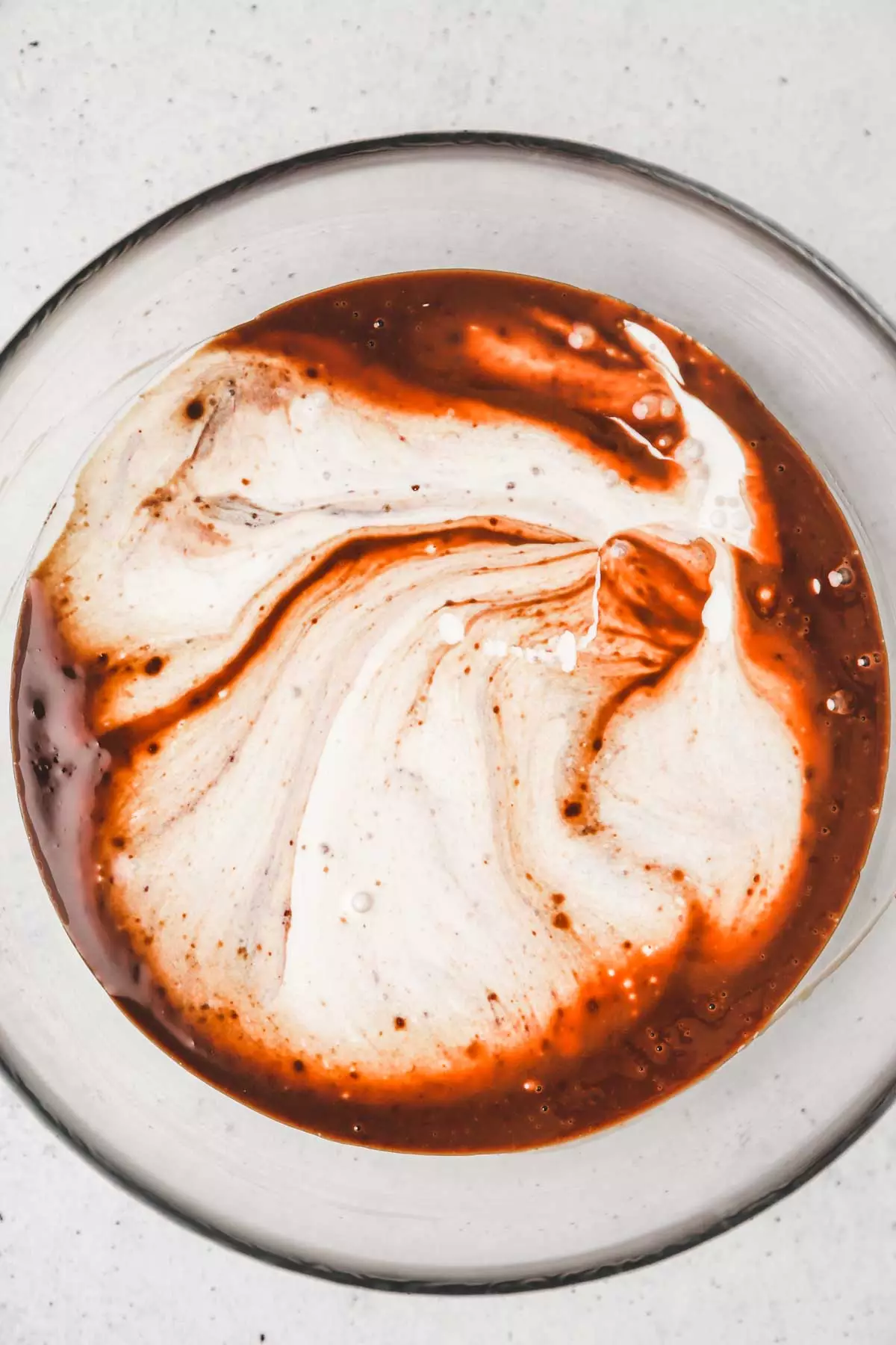 Bowl with liquide ganache with cream