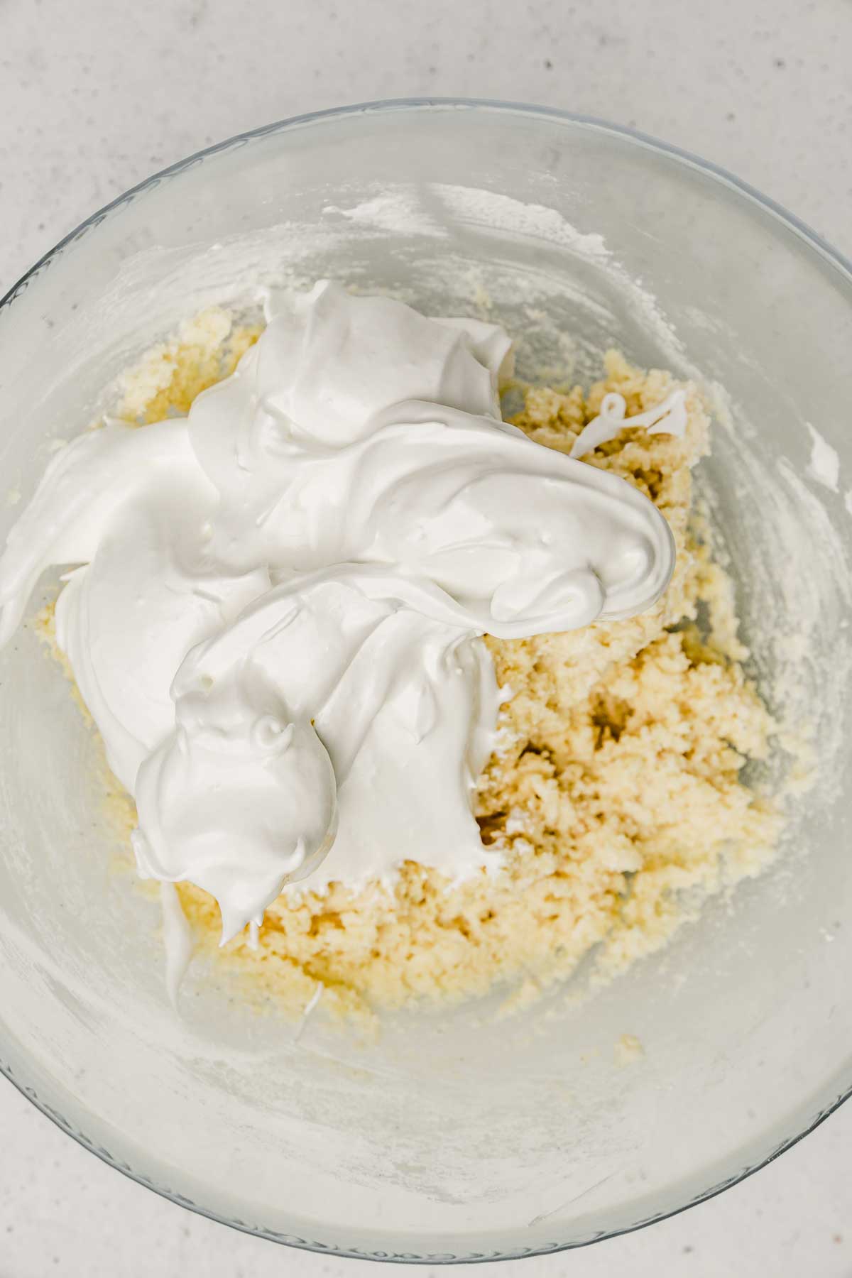 bowl with meringue and almond mixture