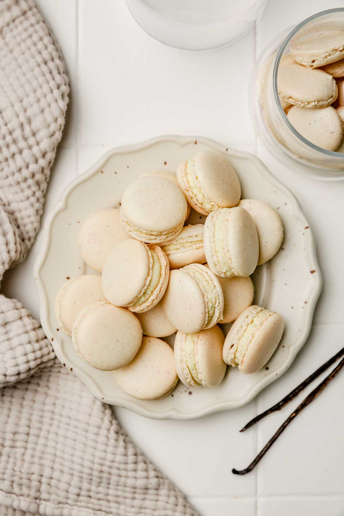 vanilla macarons on a plate