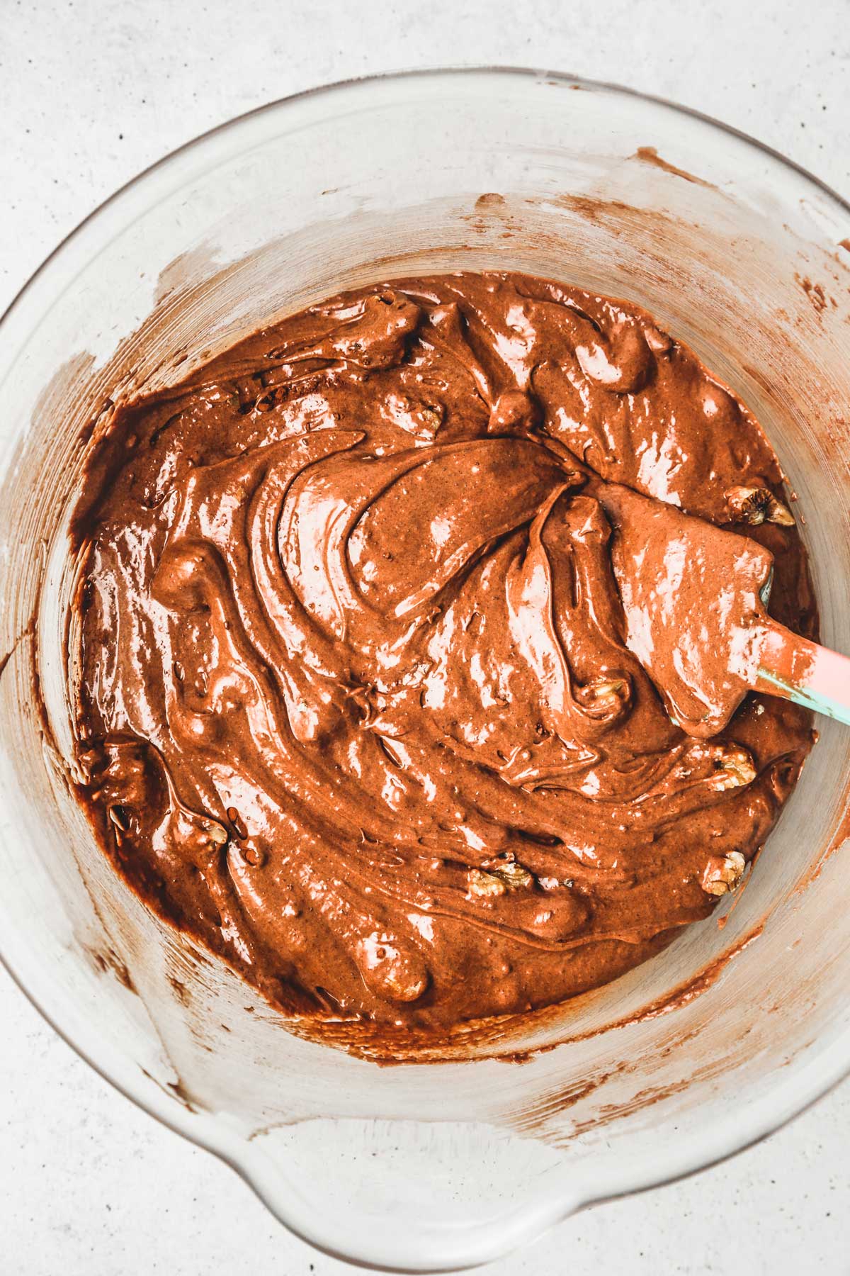 large bowl with brownies batter