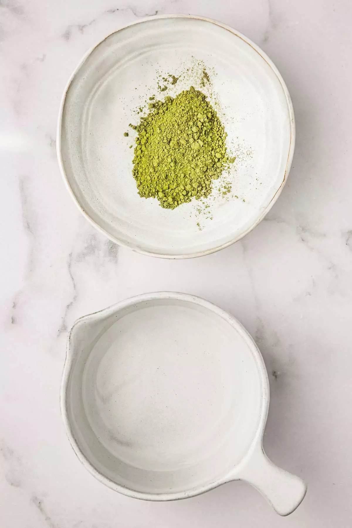 bowl with ingredients for matcha latte