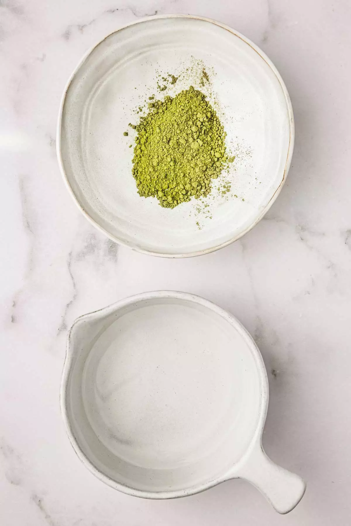 bowl with ingredients for matcha latte