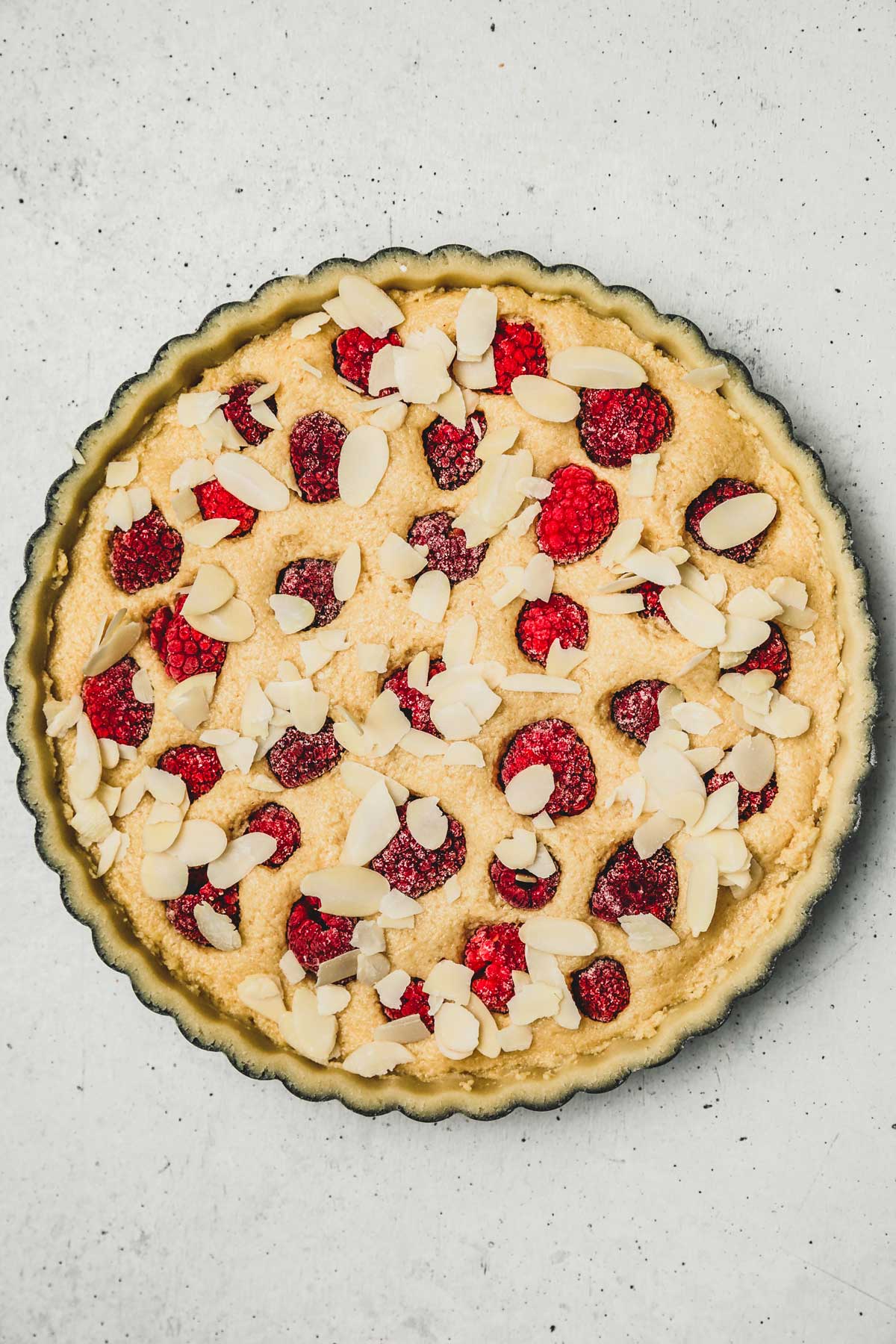 Raspberry frangipane tart before baking
