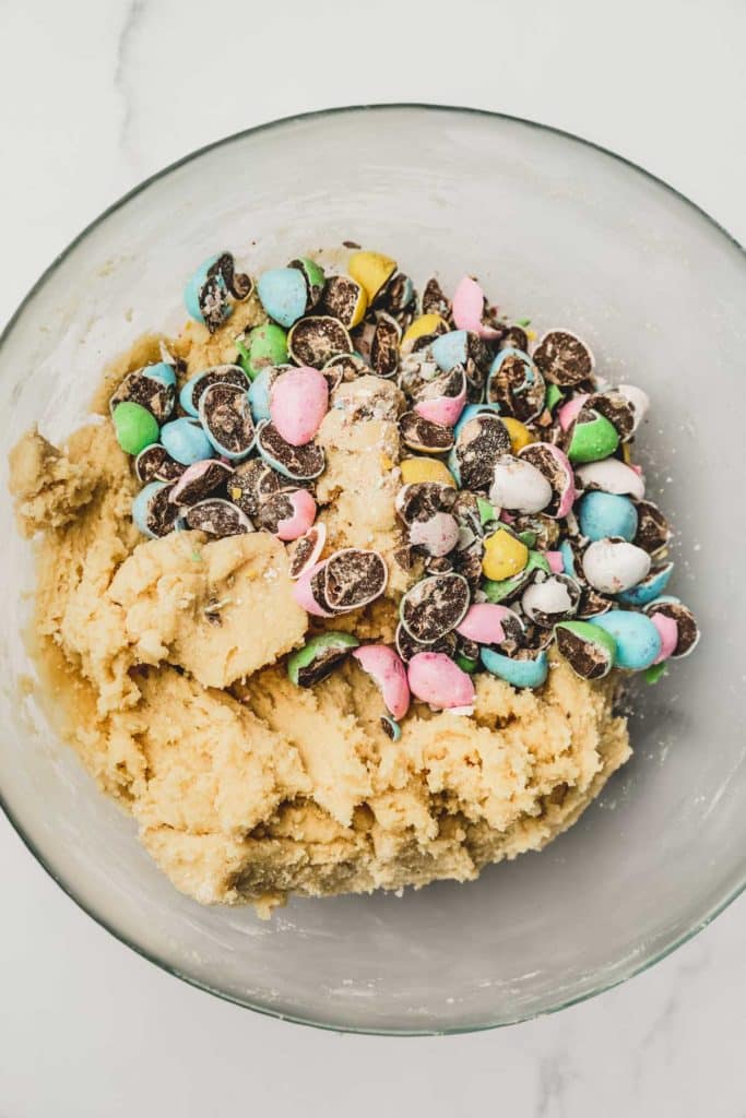 medium bol with cookies dough with crushed mini eggs