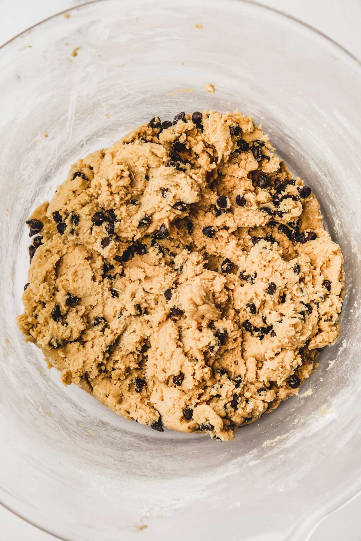 large bol with chocolate chip cookie batter