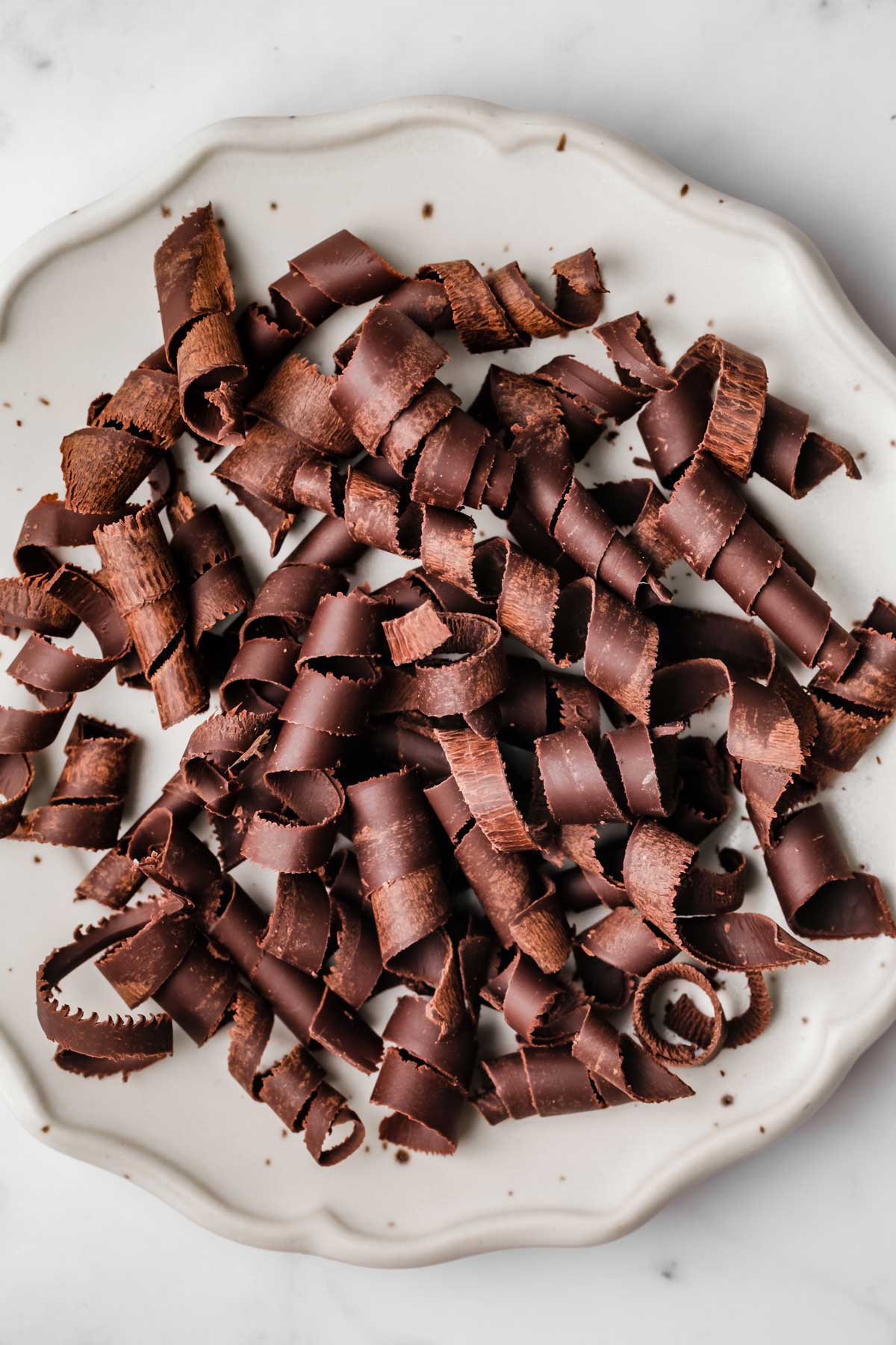 chocolate curls on a plate