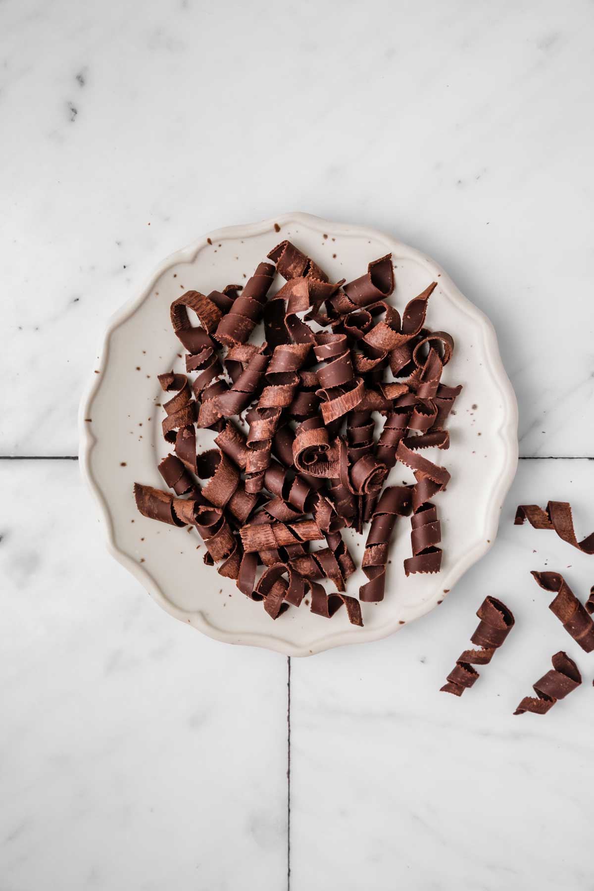 plate with chocolate curls
