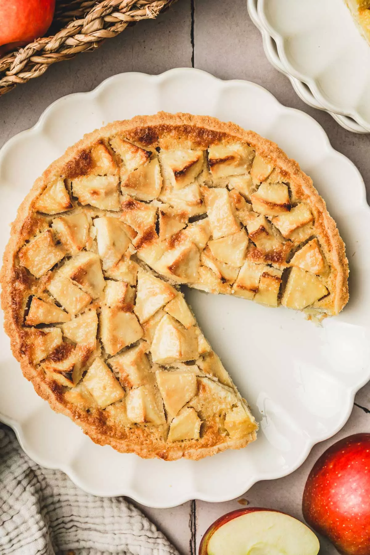apple tart sliced on a plate