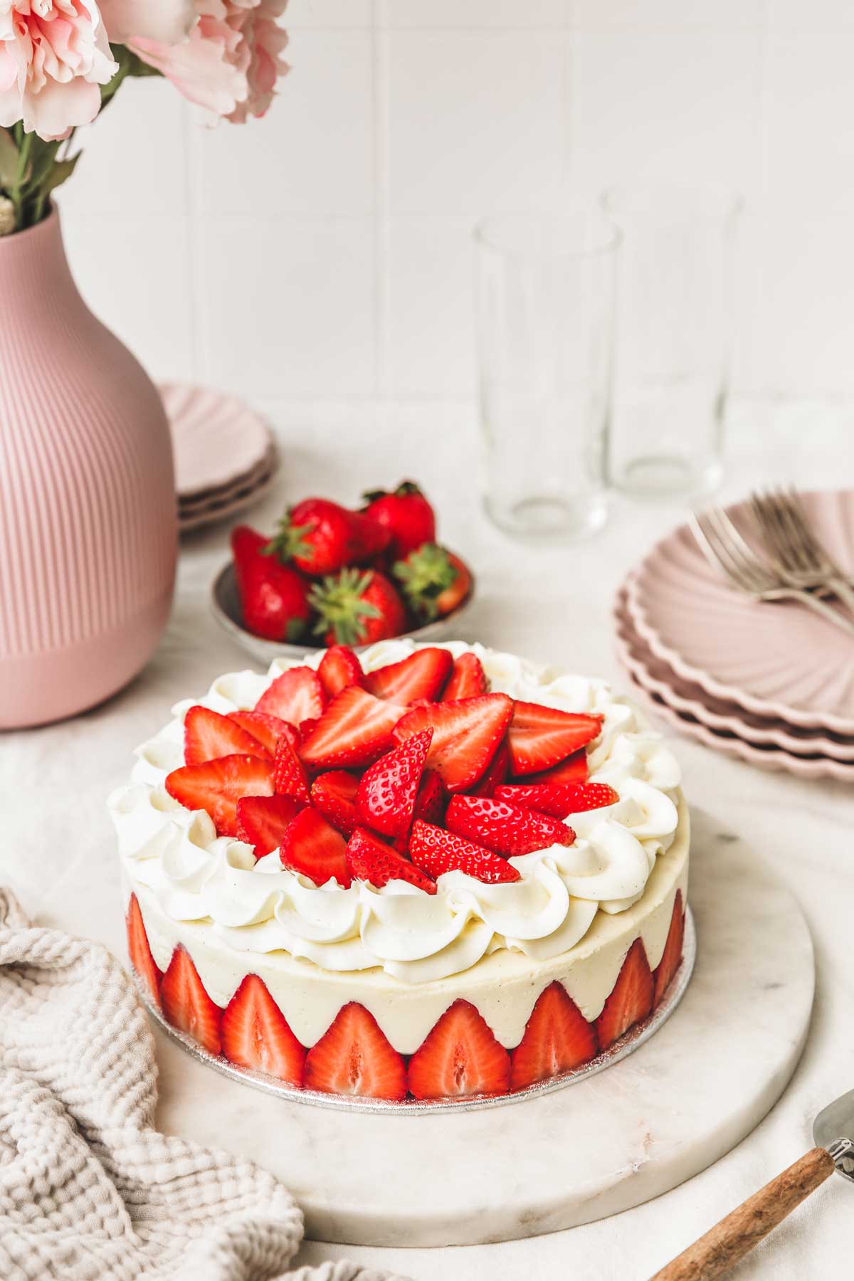 fraisier cake on a table