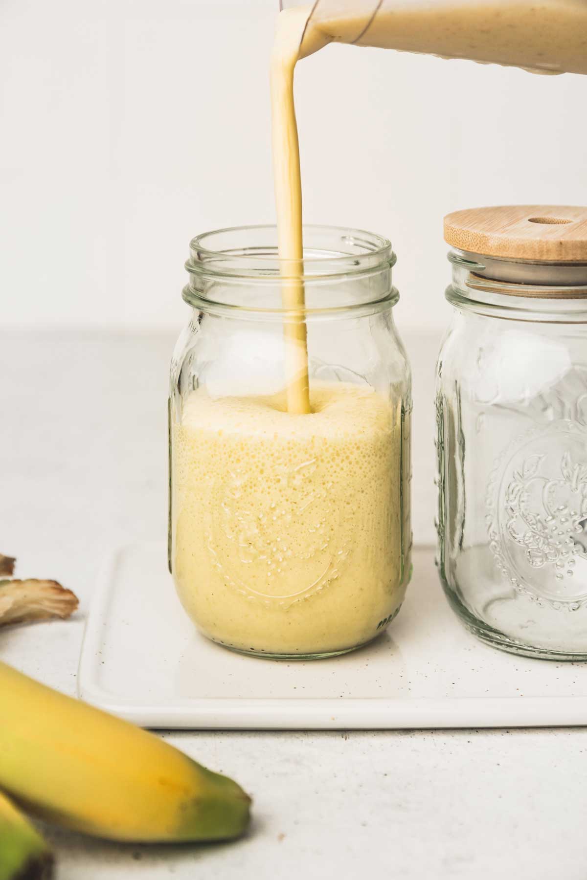 banana milkshake in a glass jar