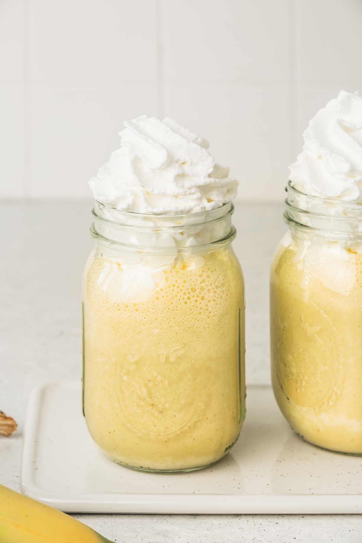 banana milkshake in a glass jar