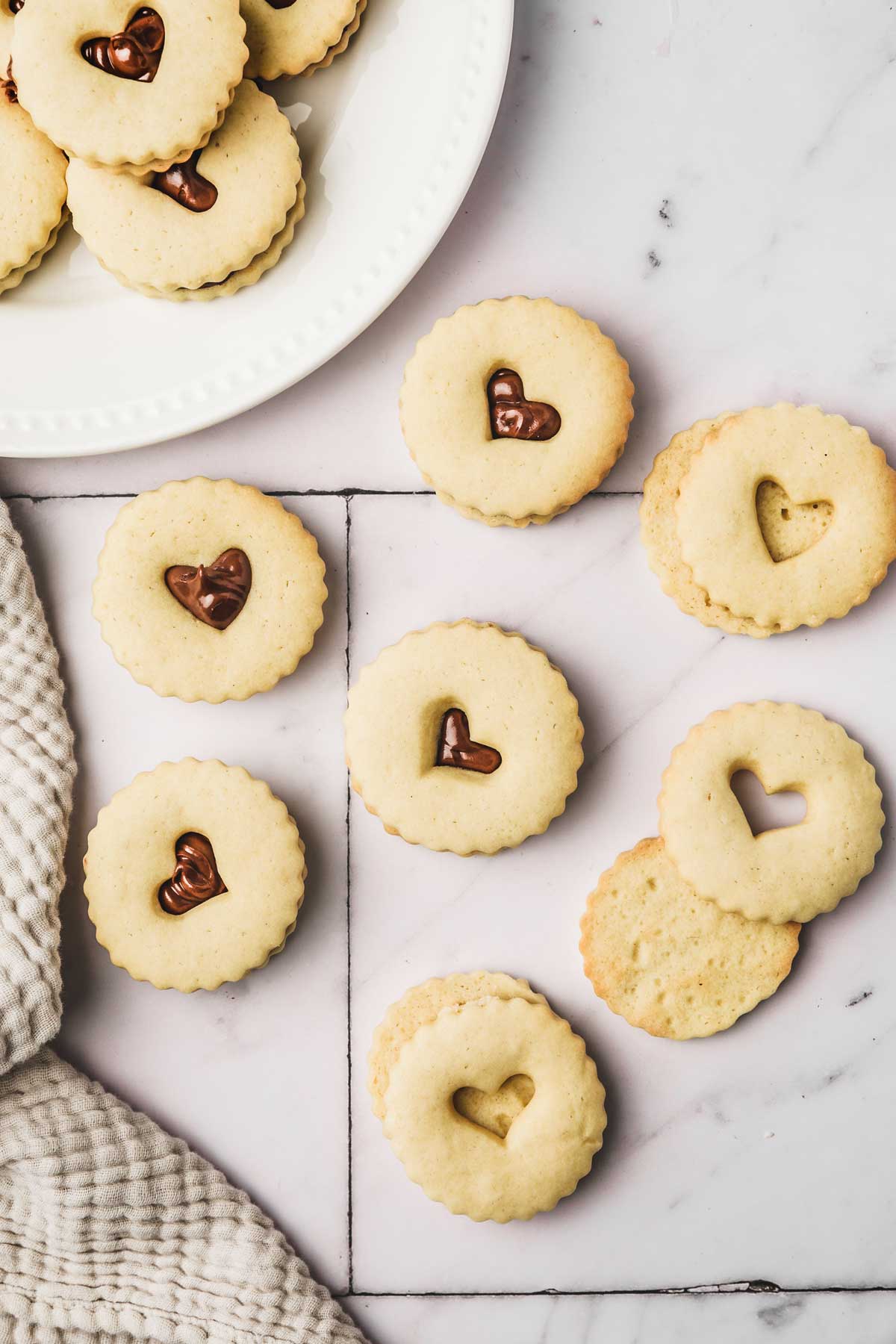 shortbread linzer cookies on a plate