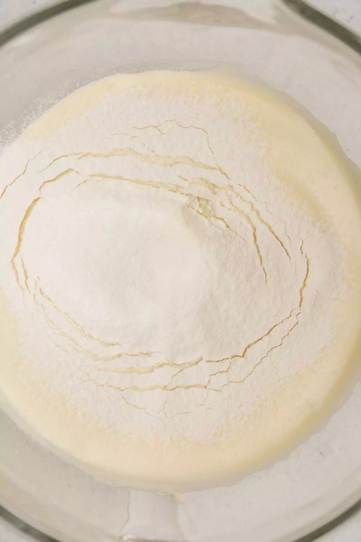 cake batter with flour mixture