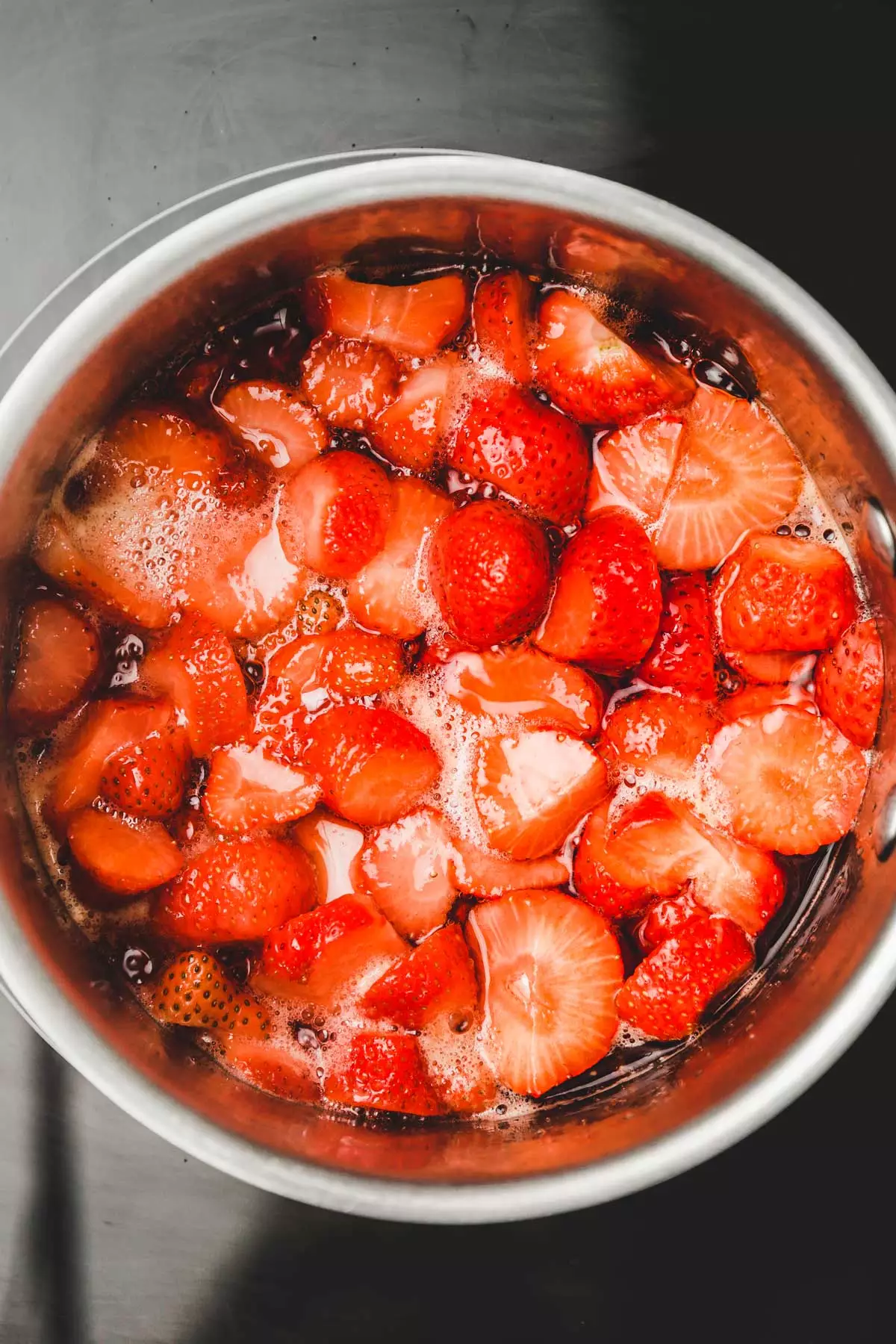 strawberry mixture on a saucepan