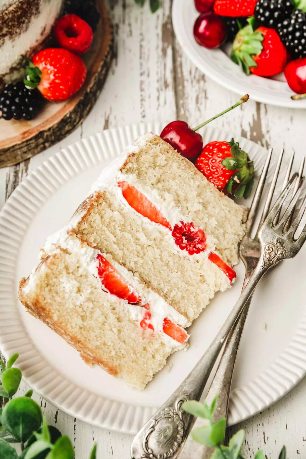 dessert plate with a slice of naked cake