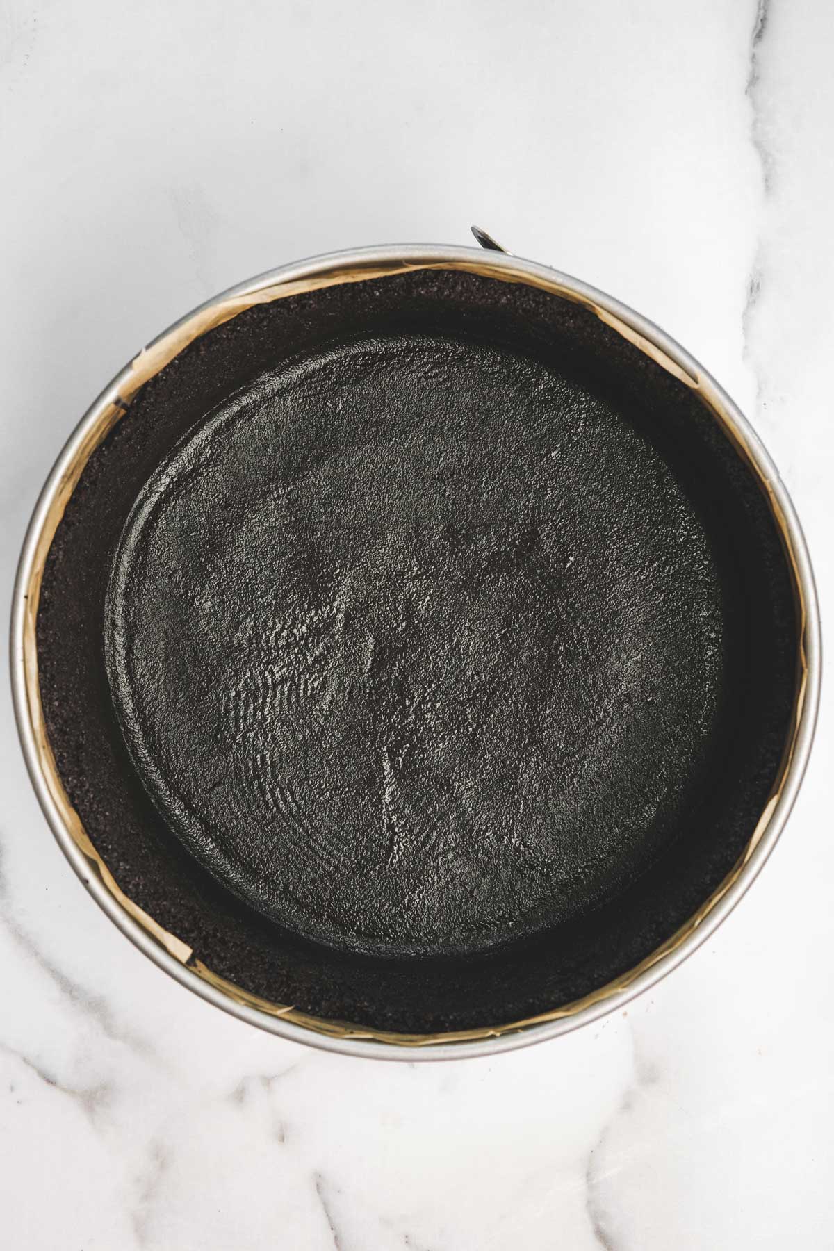 oreo pie crust on a springform pan