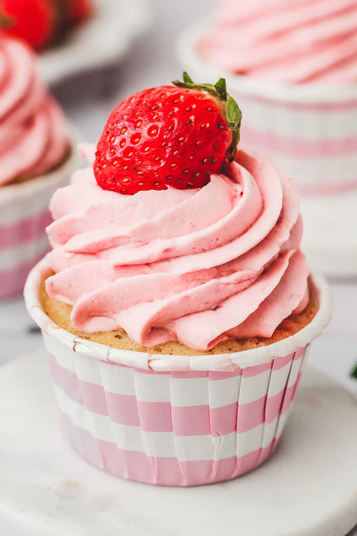strawberry cupcakes with a strawberry frosting
