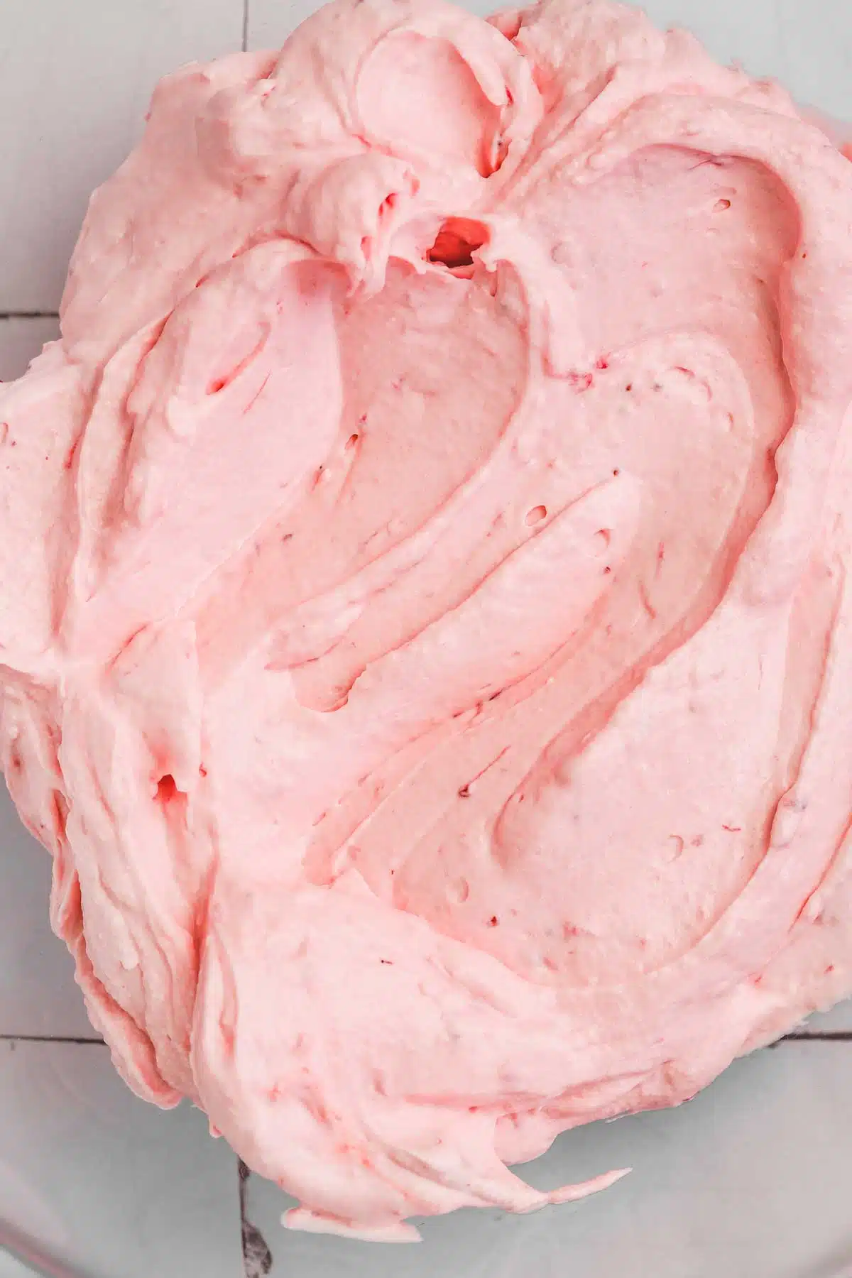 large bowl with strawberry frosting